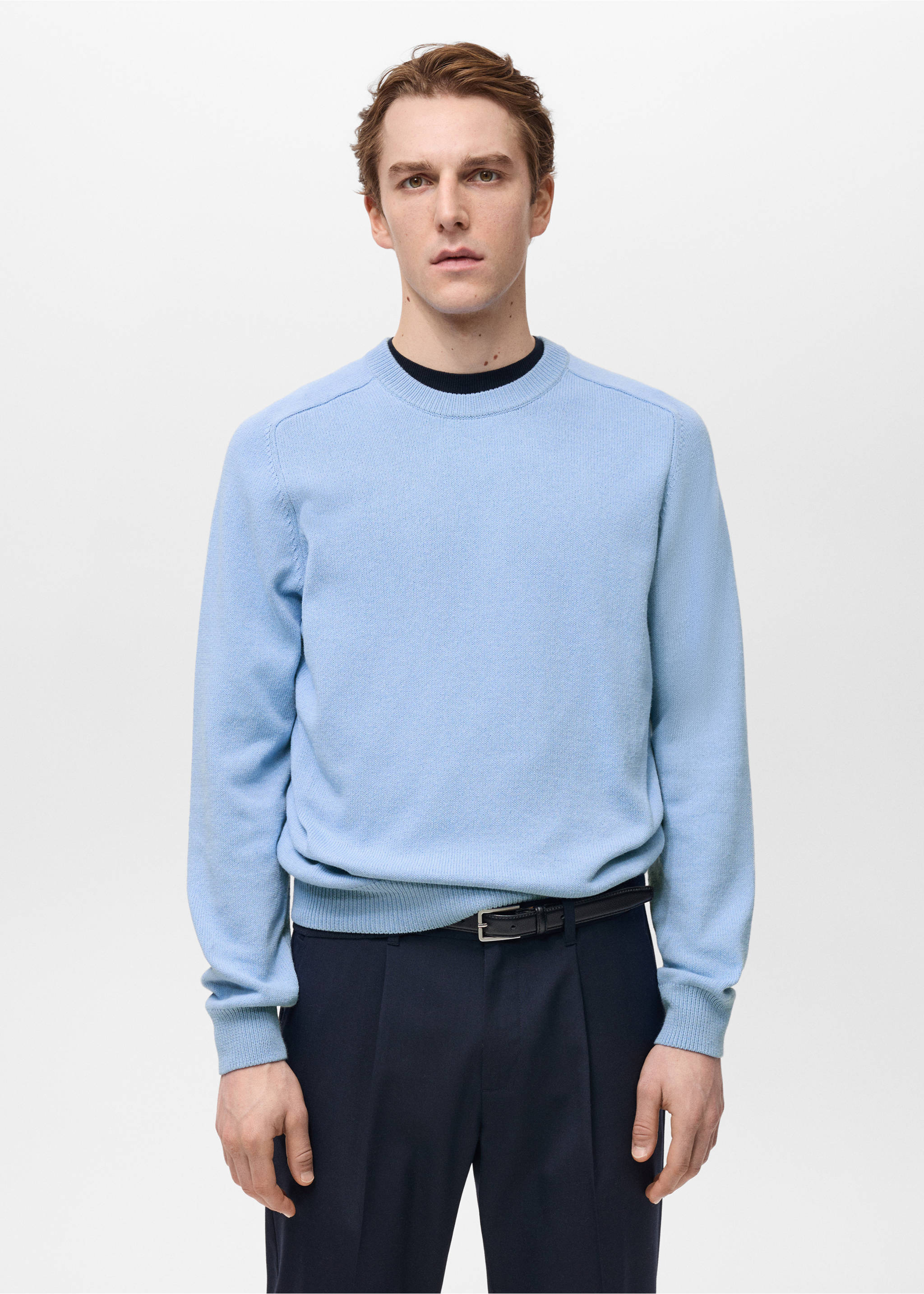 Knitted cotton sweater - Medium plane, Sky Blue. Ref: 87054410-00.