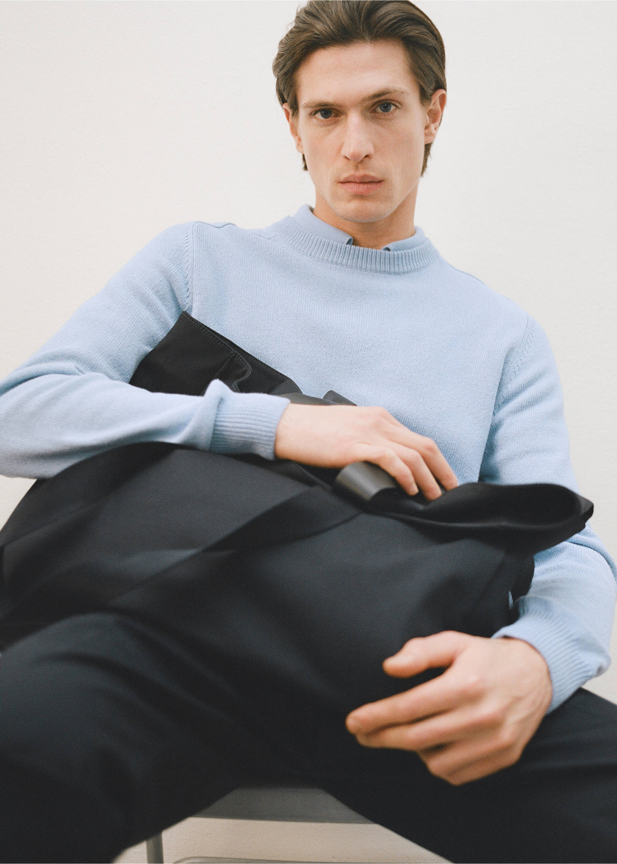 Knitted cotton sweater - Details of the article 3, Sky Blue. Ref: 87054410-00.