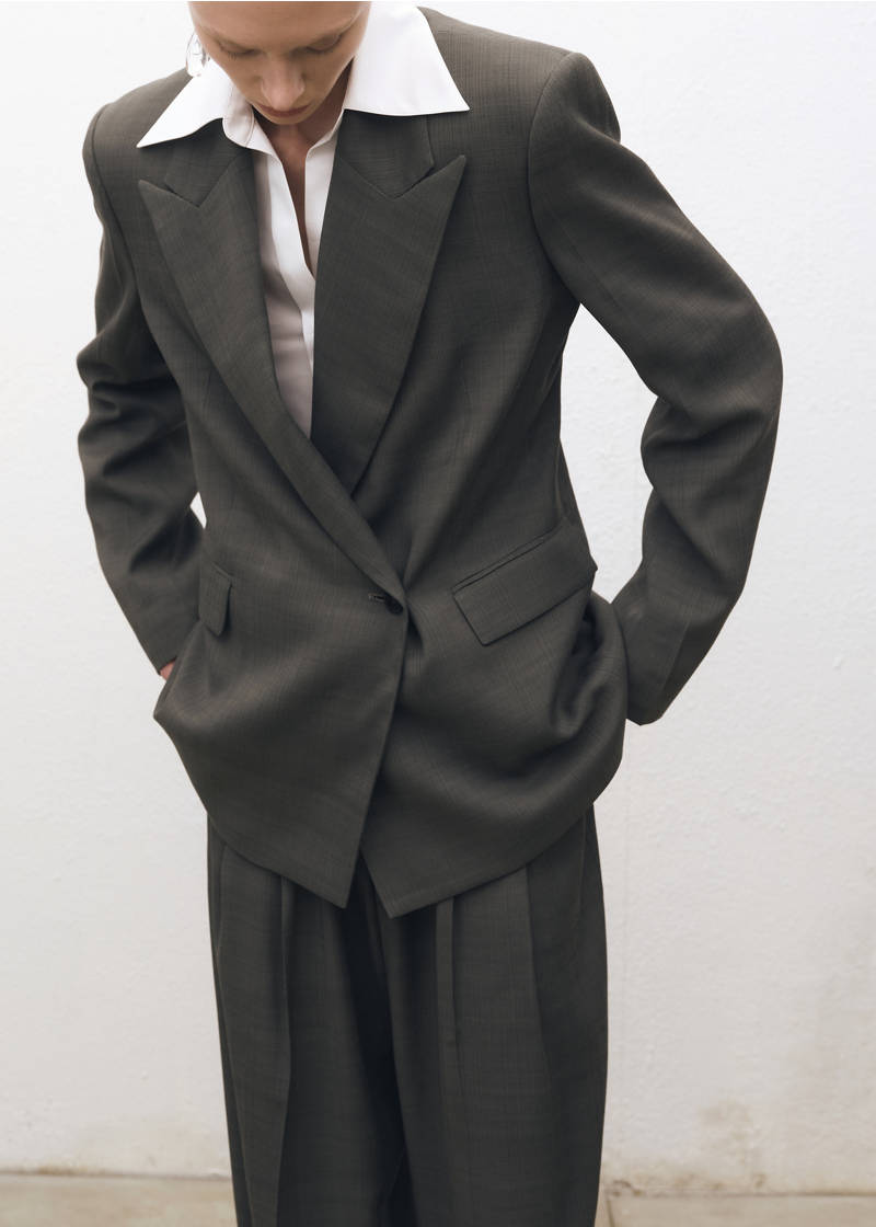 Oversized double-breasted suit blazer - Khaki