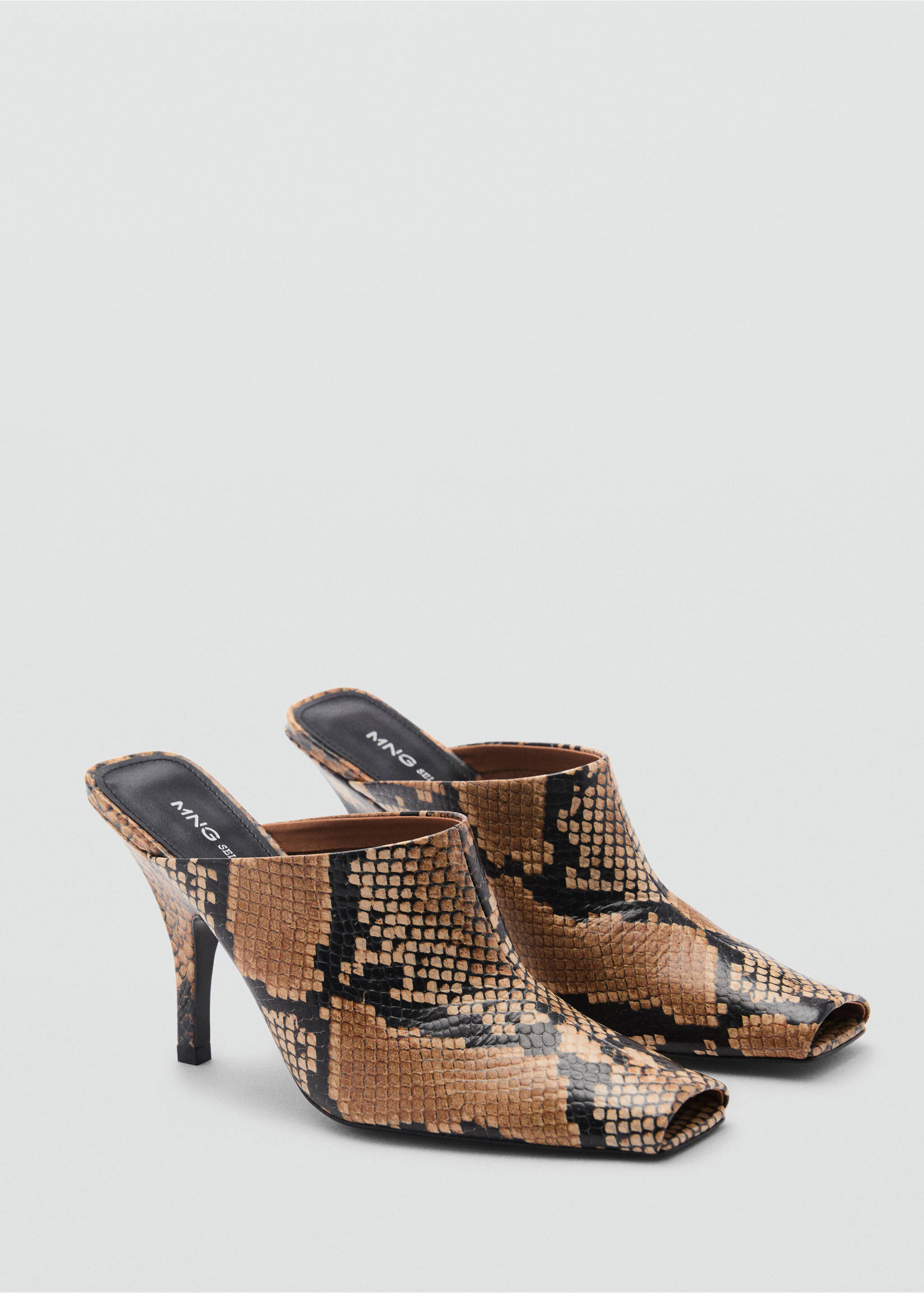 Animal-print open-back leather heeled shoes - Medium plane, Beige. Ref: 87054423-00.