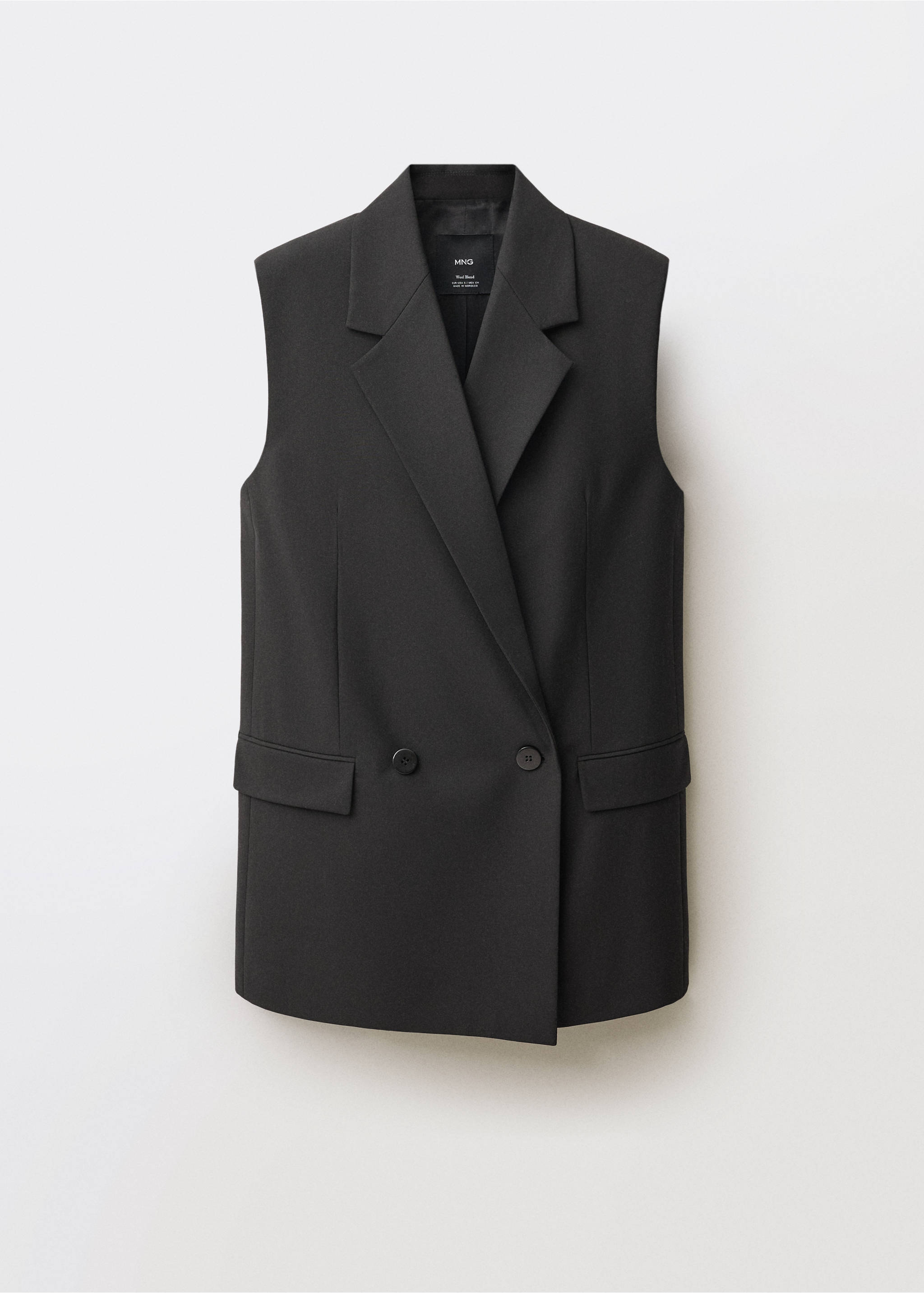 Wool-blend vest with lapels - Article without model, Black. Ref: 87054426-00.