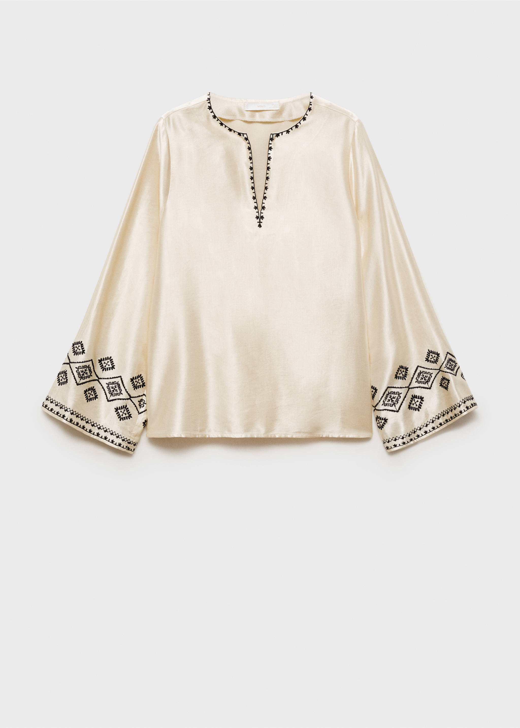 Satinierter Bluse mit Stickerei - Artikel ohne Model, Ecru. Ref: 87054779-00.