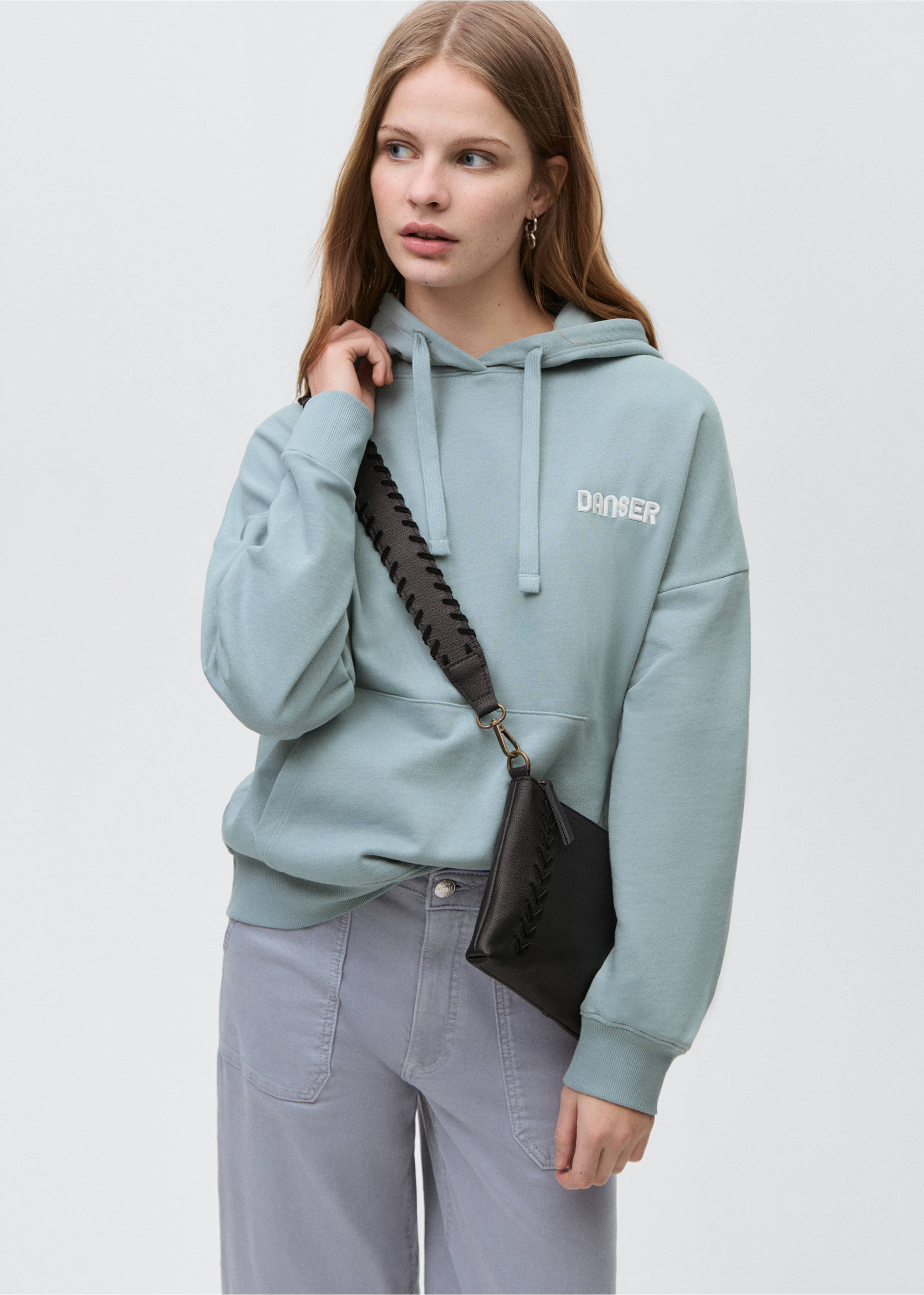Sudadera algodón capucha - Plano medio, Verde pastel. Ref: 87054785-00.