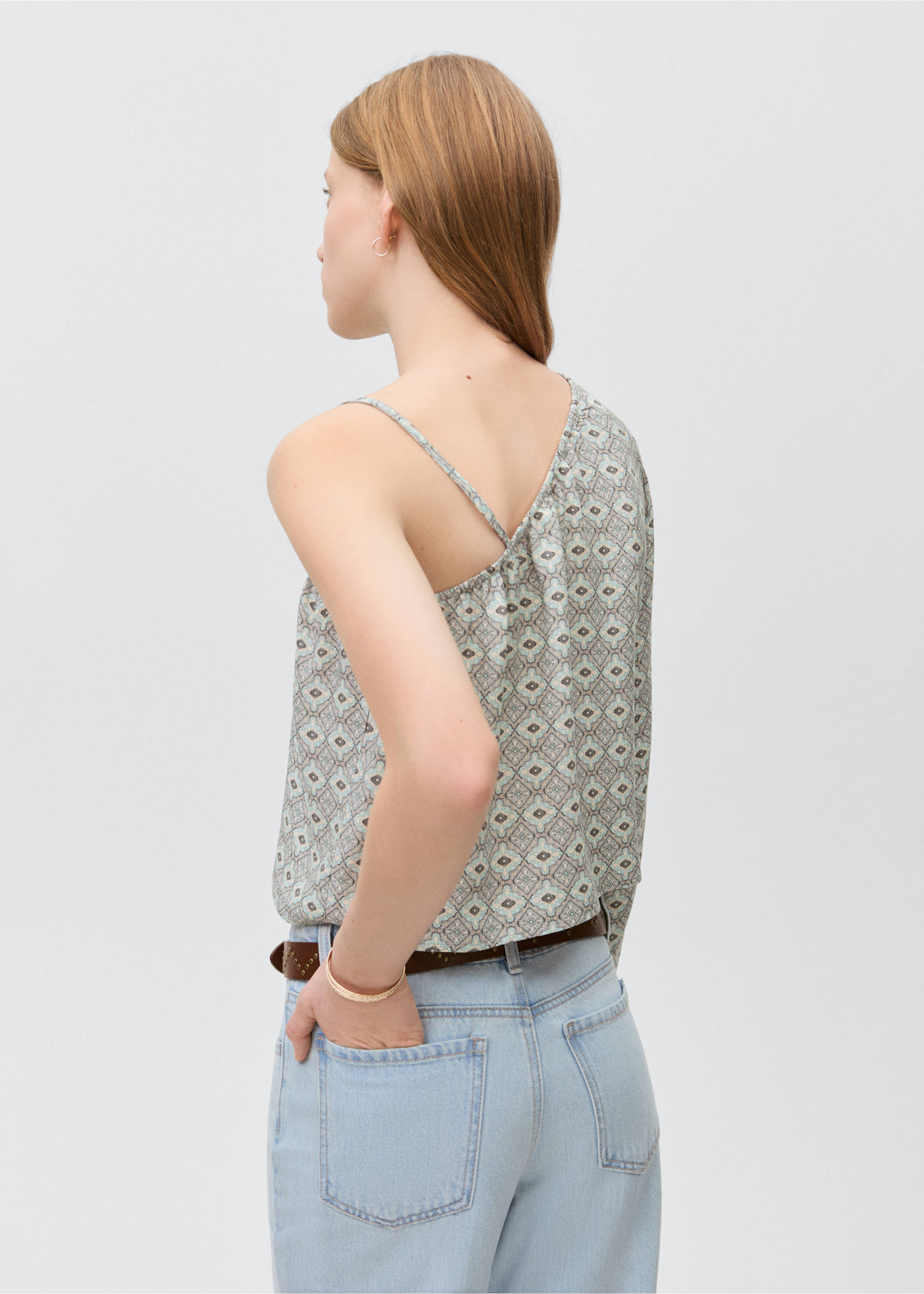 Asymmetrical printed blouse - Reverse of the article, Light/Pastel Grey. Ref: 87054788-00.