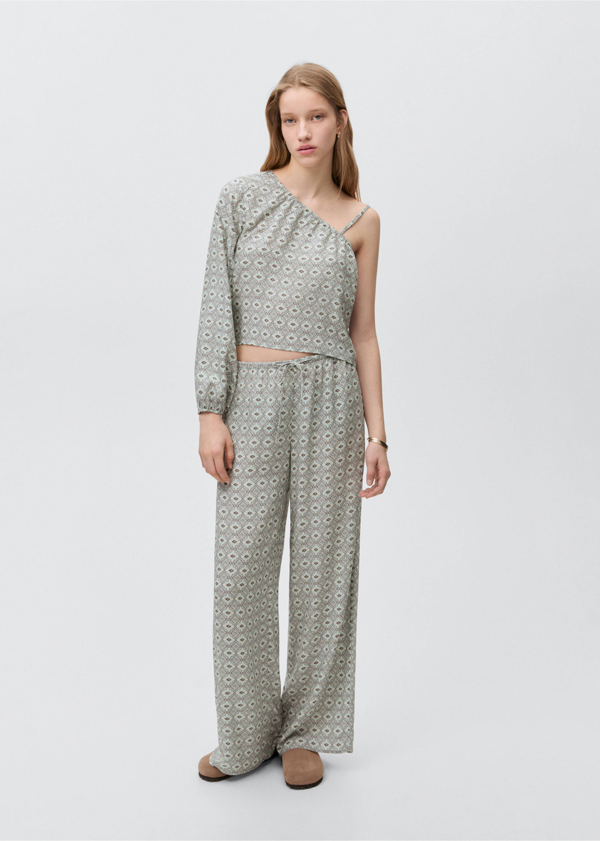 Fließende, bedruckte Hose - Allgemeine Ansicht, Hellgrau/Pastellgrau. Ref: 87054789-00.
