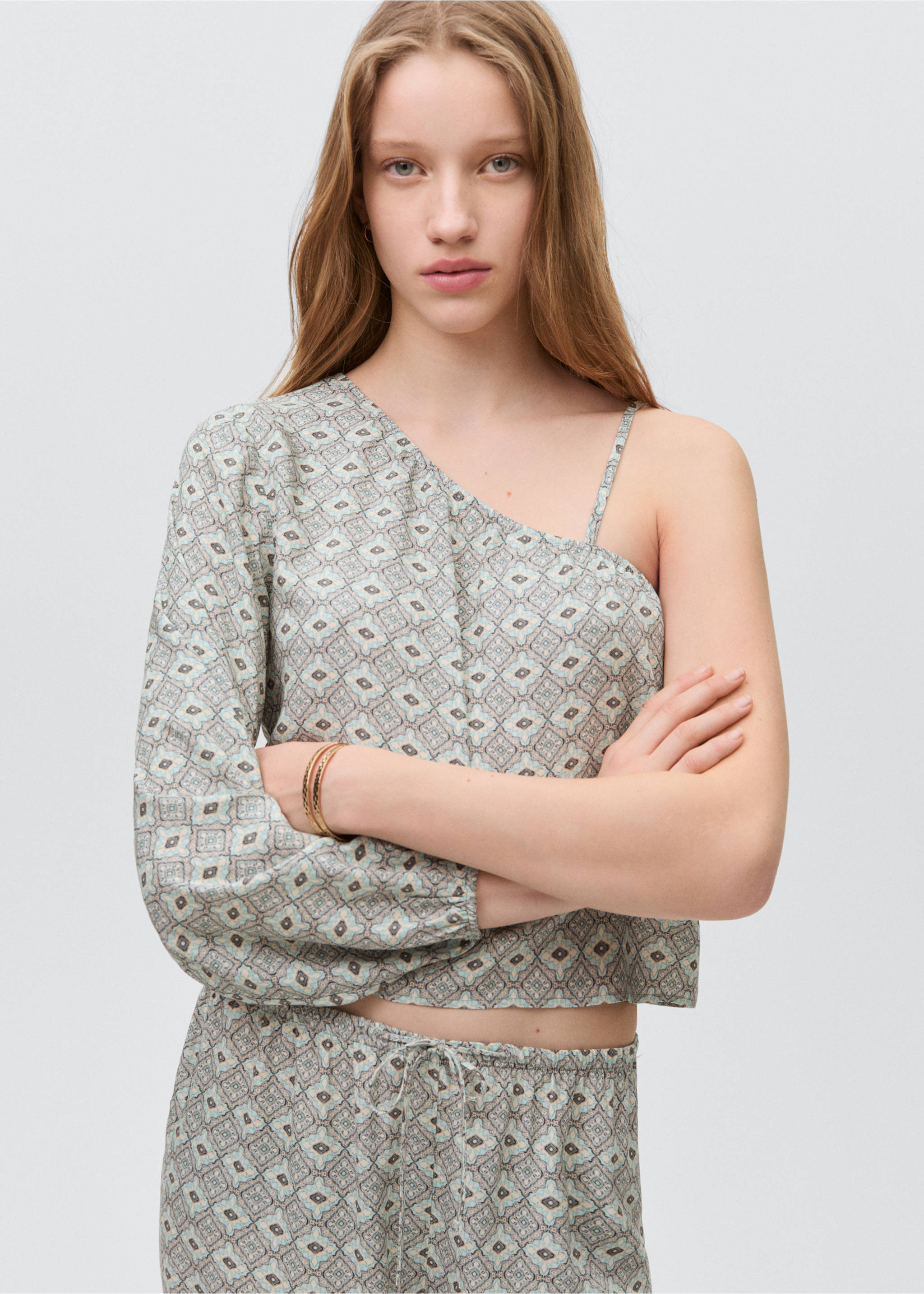 Fließende, bedruckte Hose - Detail des Artikels 1, Hellgrau/Pastellgrau. Ref: 87054789-00.