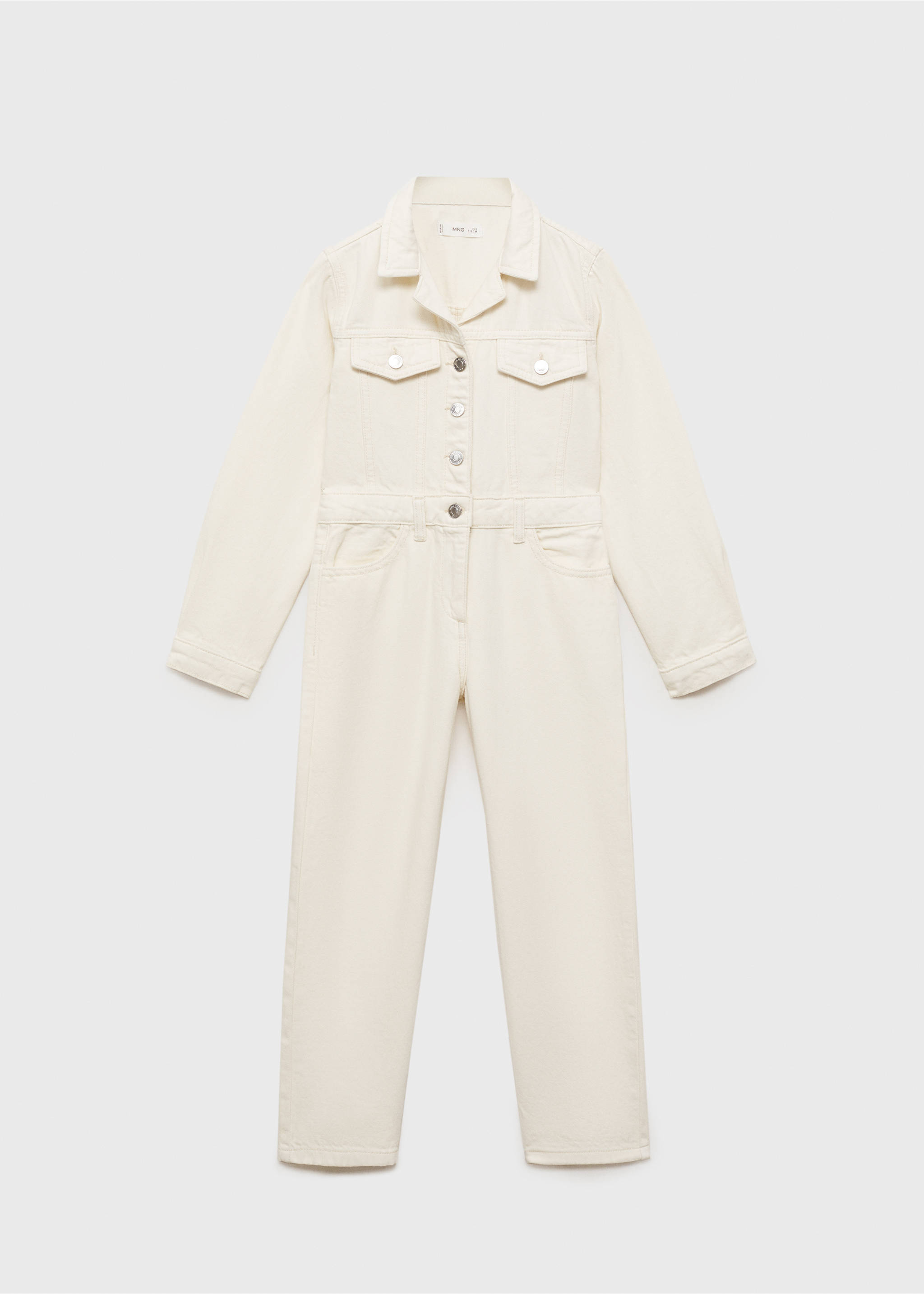 Long denim jumpsuit - Article without model, Ecru. Ref: 87054792-00.