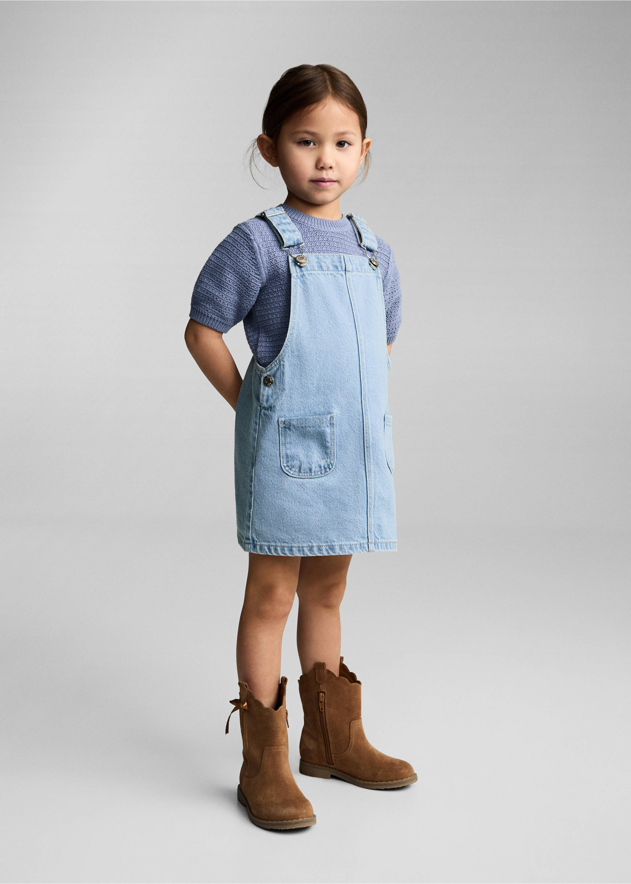 Short-sleeved knitted cotton sweater - General plane, Blue. Ref: 87054793-00.