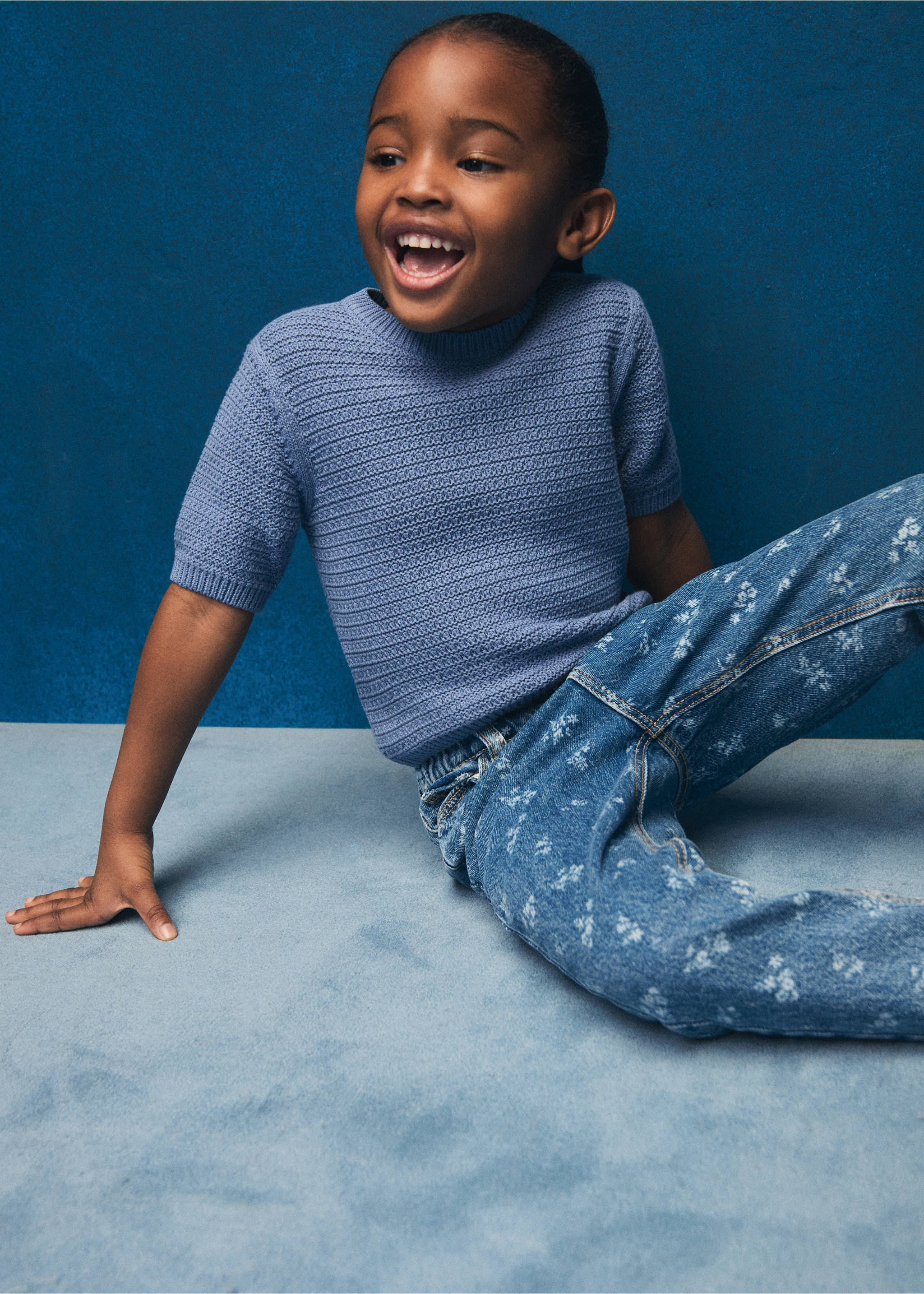 Short-sleeved knitted cotton sweater - Details of the article 5, Blue. Ref: 87054793-00.