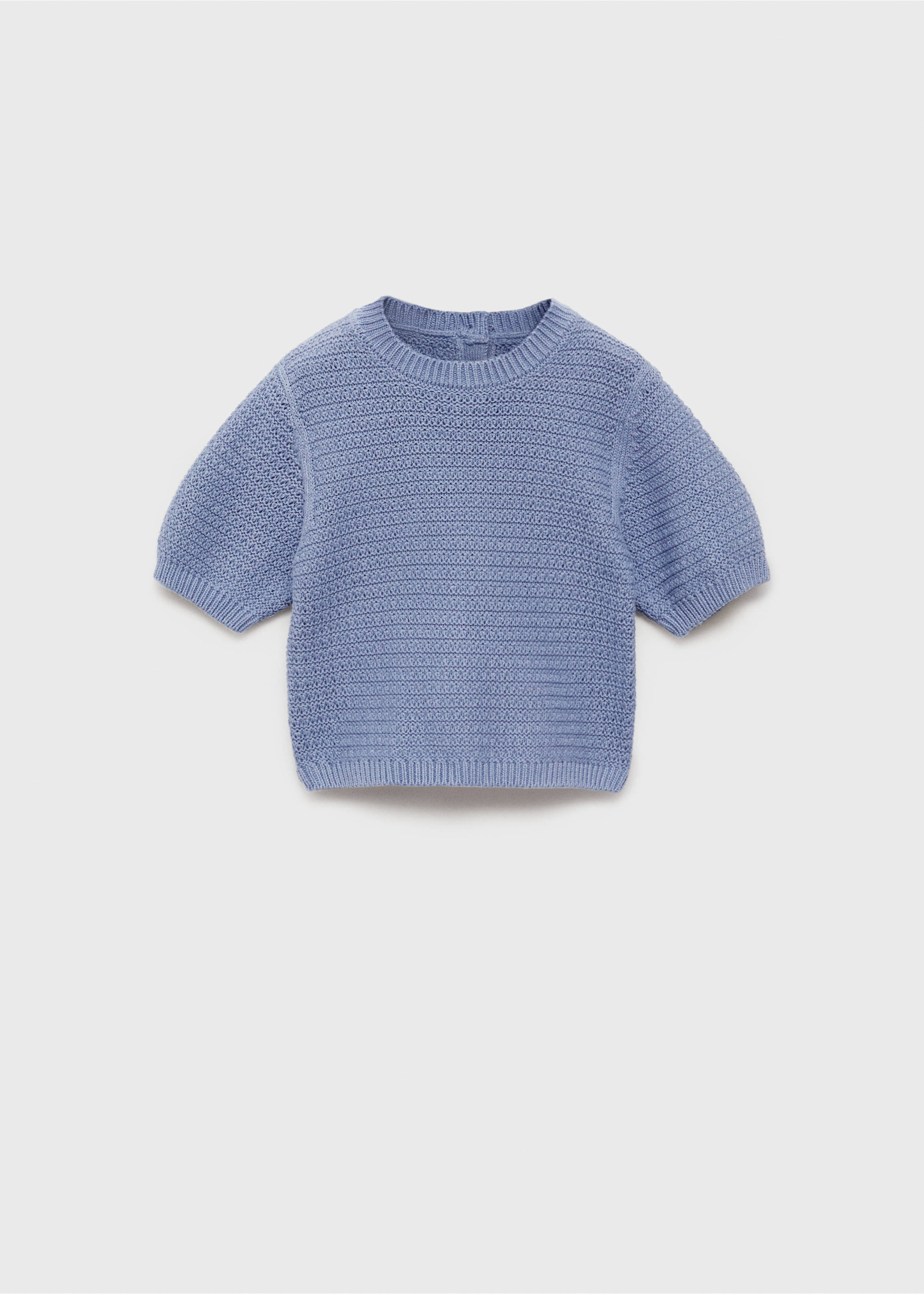 Short-sleeved knitted cotton sweater - Article without model, Blue. Ref: 87054793-00.