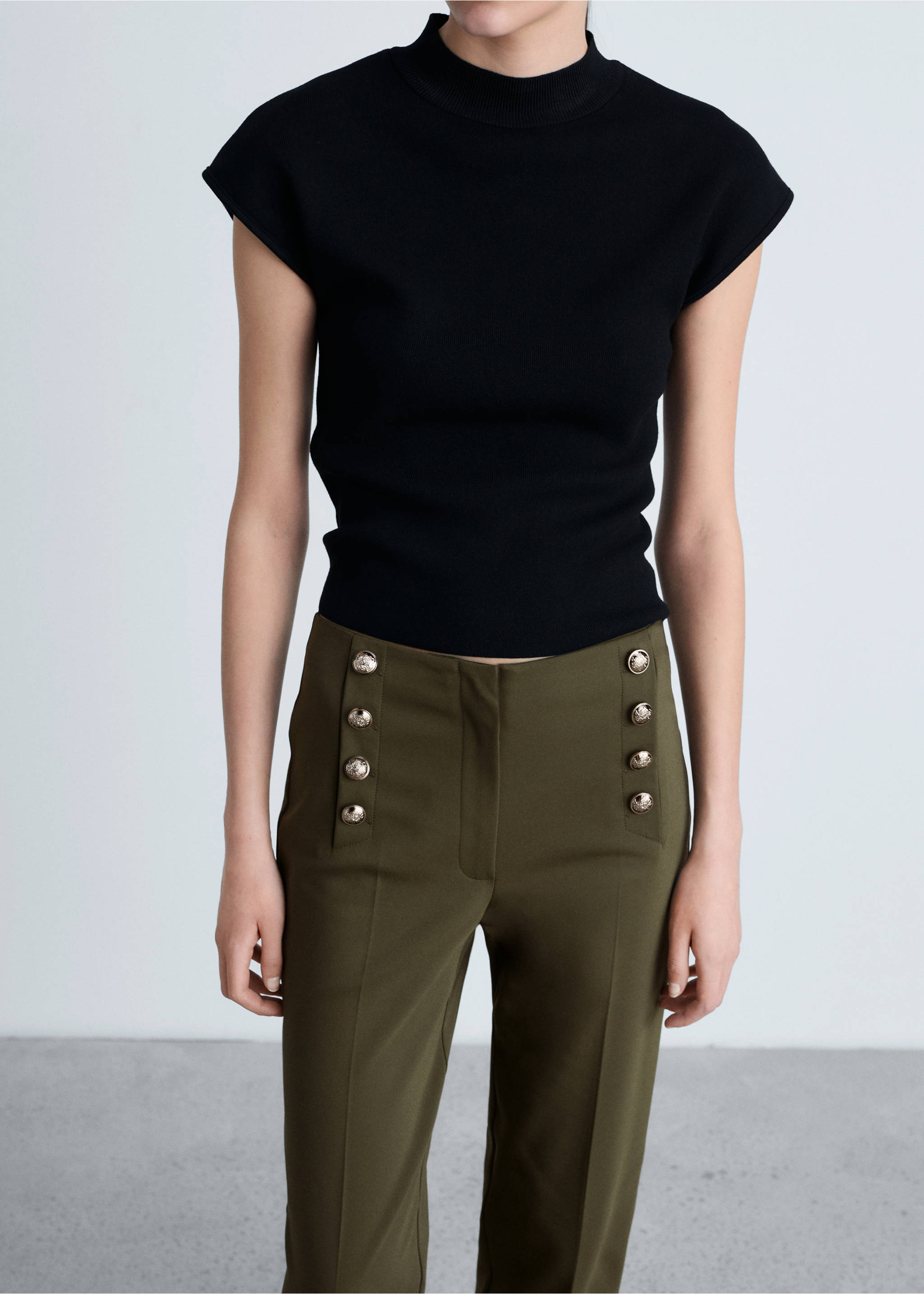 Straight trousers with jewel buttons - Details of the article 1, Khaki. Ref: 87054801-00.