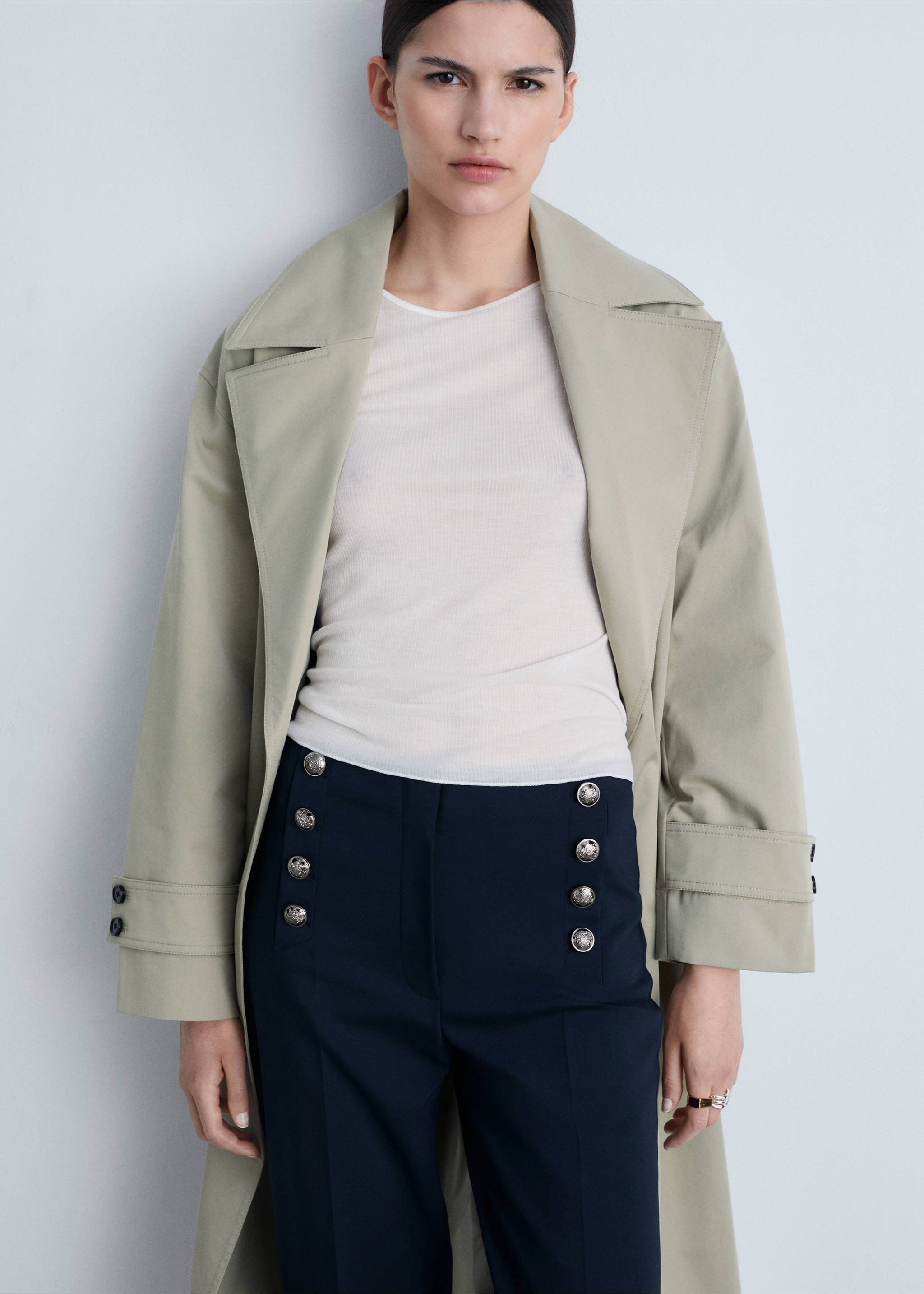 Straight trousers with jewel buttons - Details of the article 1, Dark Navy. Ref: 87054801-00.