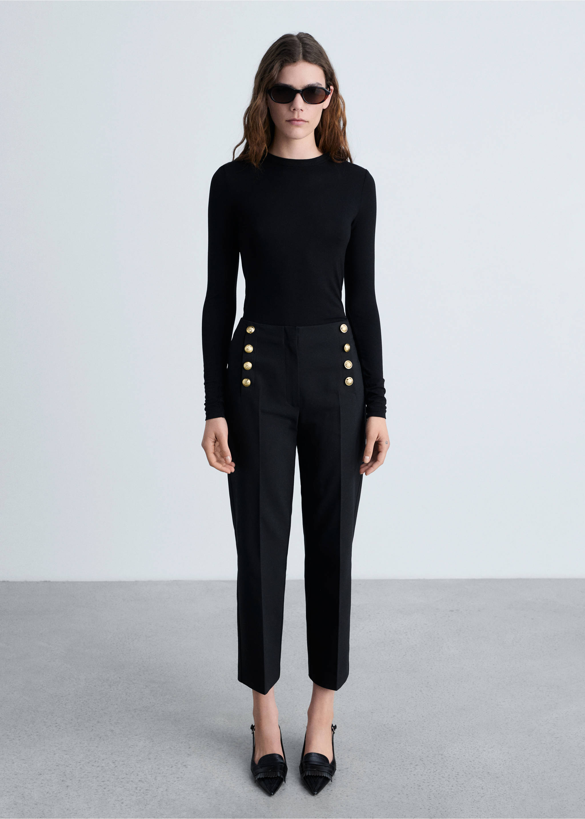 Straight trousers with jewel buttons - General plane, Black. Ref: 87054801-00.