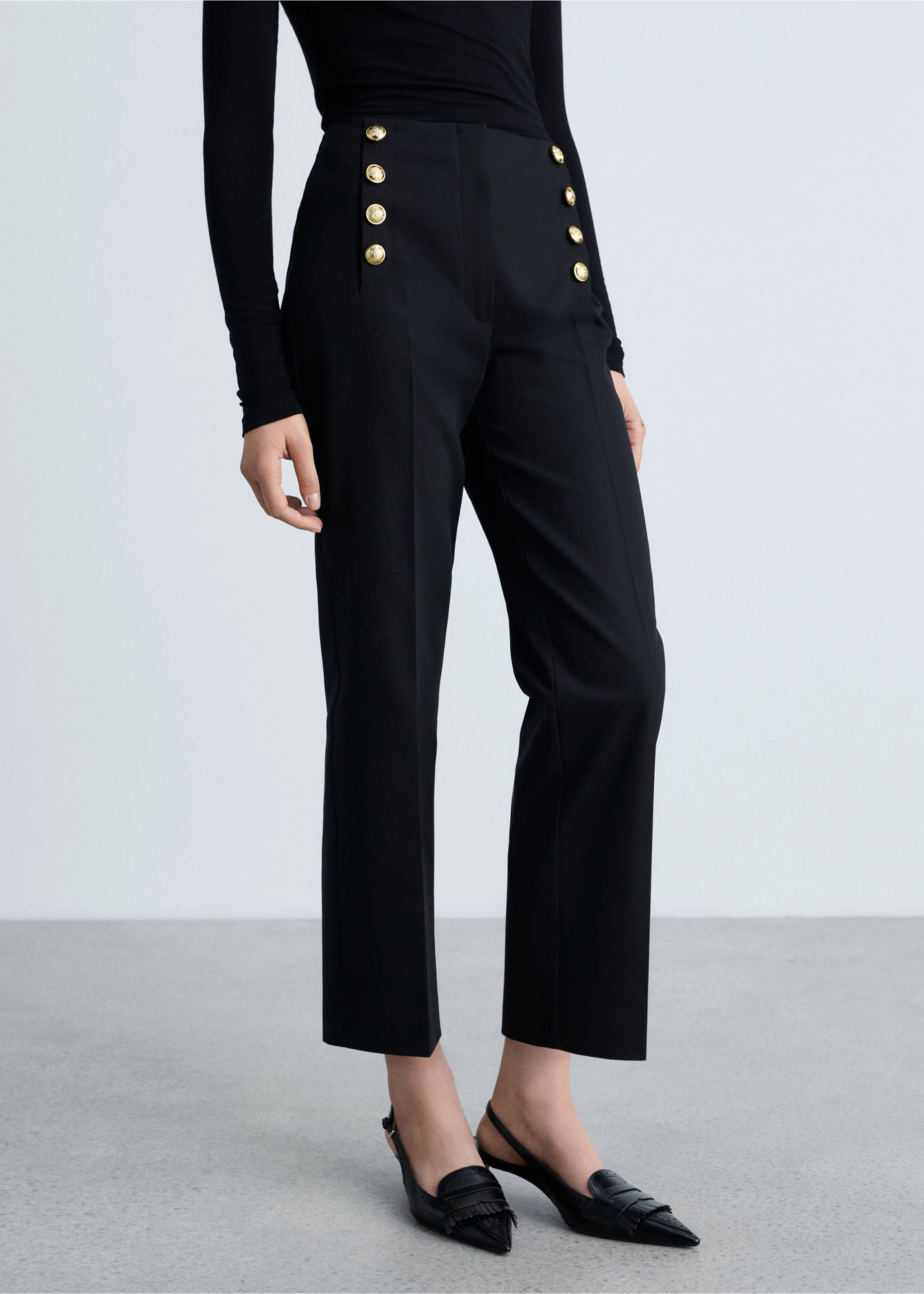 Straight trousers with jewel buttons - Medium plane, Black. Ref: 87054801-00.