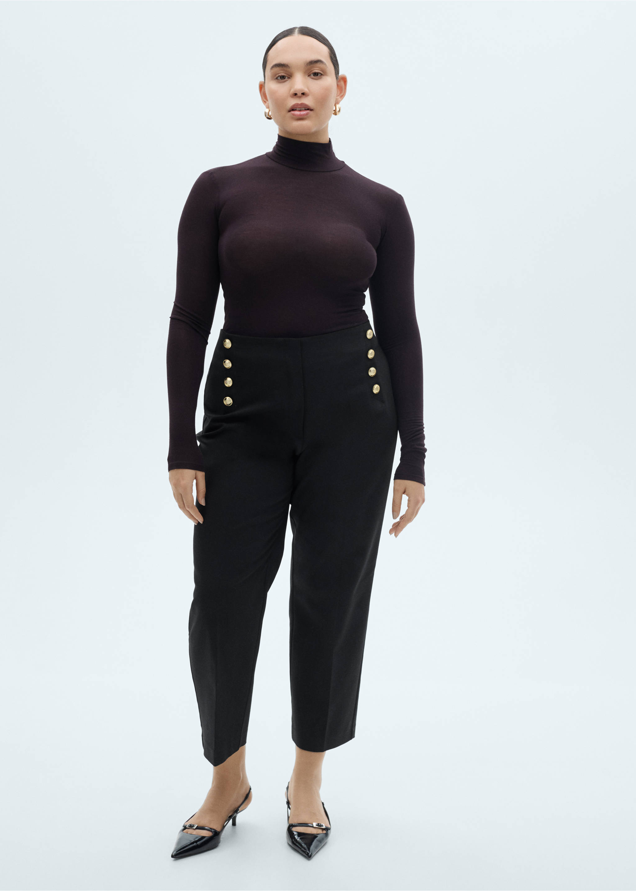 Straight trousers with jewel buttons - Details of the article 3, Black. Ref: 87054801-00.