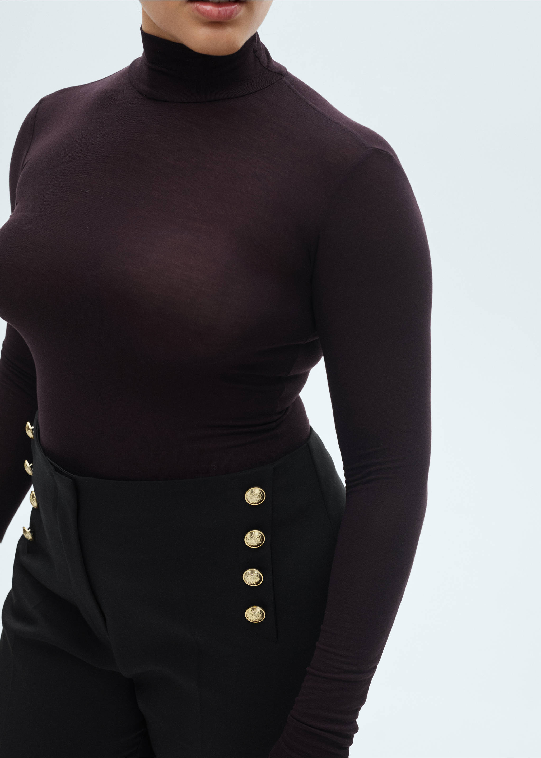 Straight trousers with jewel buttons - Details of the article 4, Black. Ref: 87054801-00.