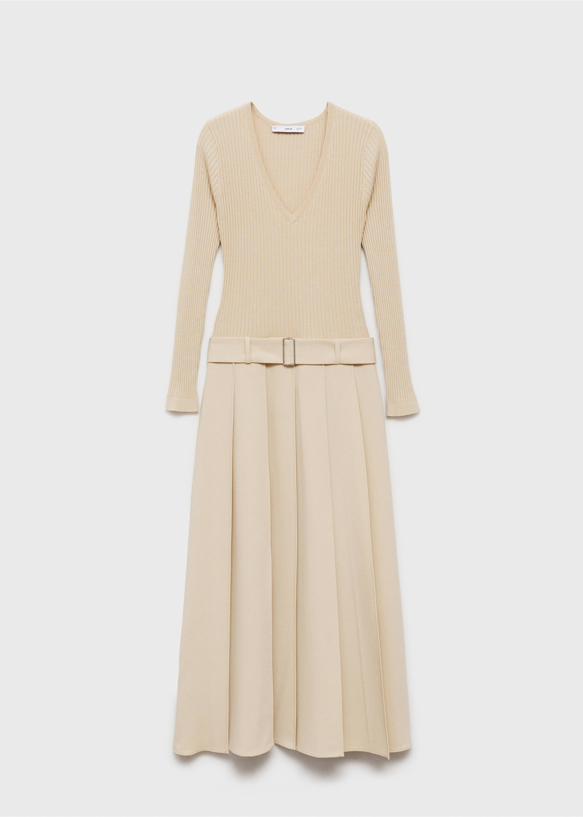 Gürtelkleid aus kombiniertem Stoff - Artikel ohne Model, Ecru. Ref: 87054803-00.