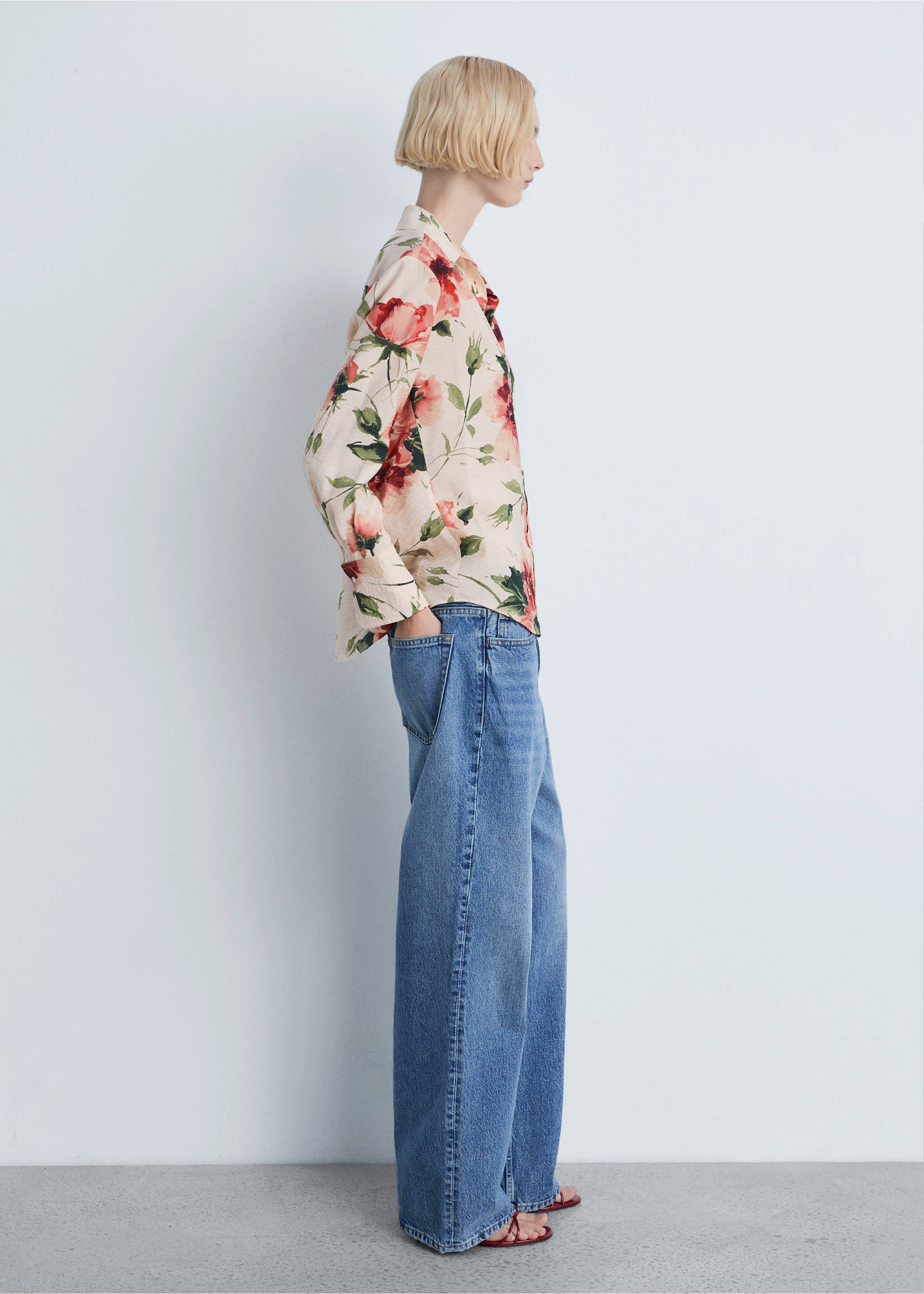 Flowy floral print shirt - General plane, Ecru. Ref: 87054812-00.