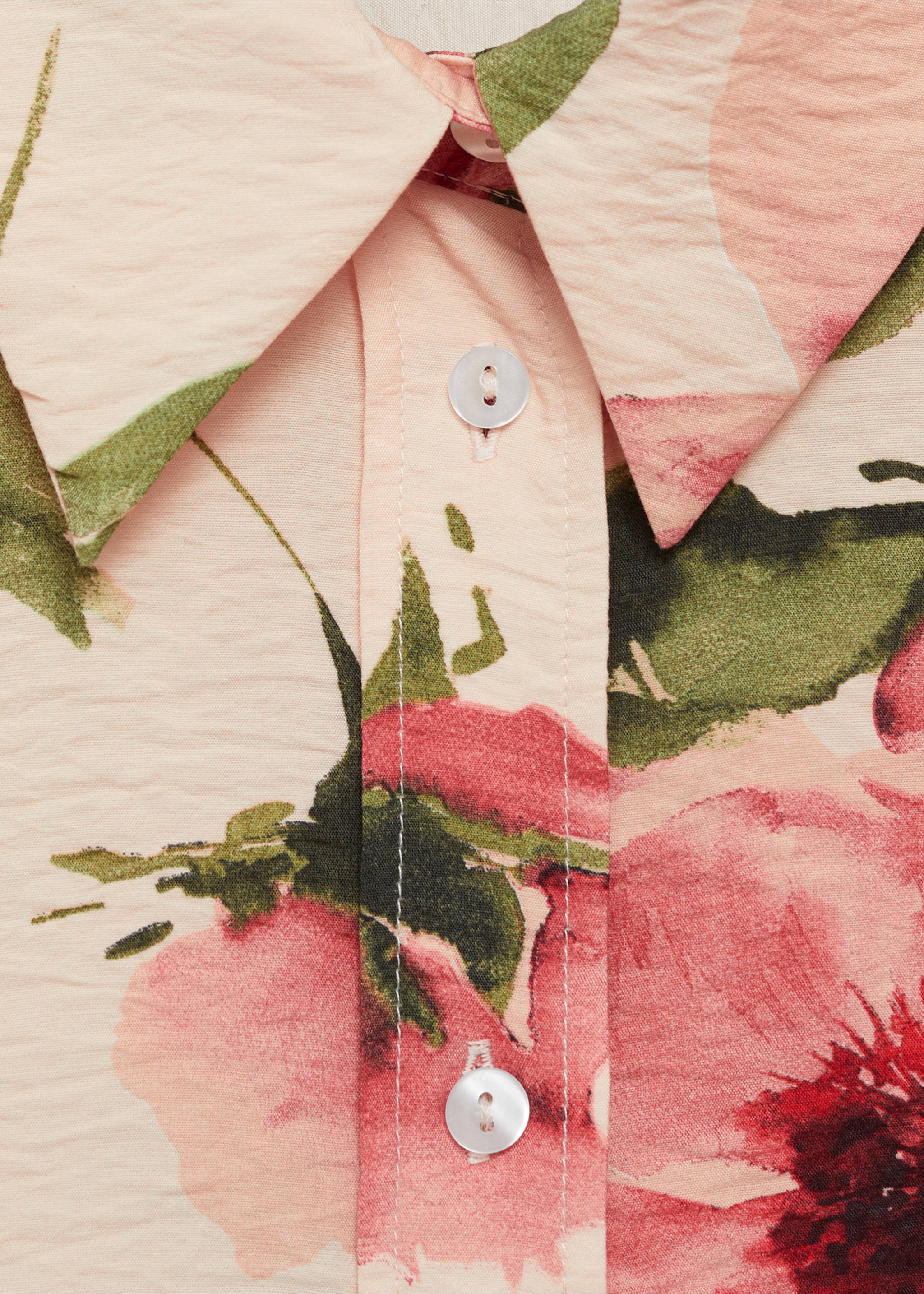 Flowy floral print shirt - Details of the article 8, Ecru. Ref: 87054812-00.
