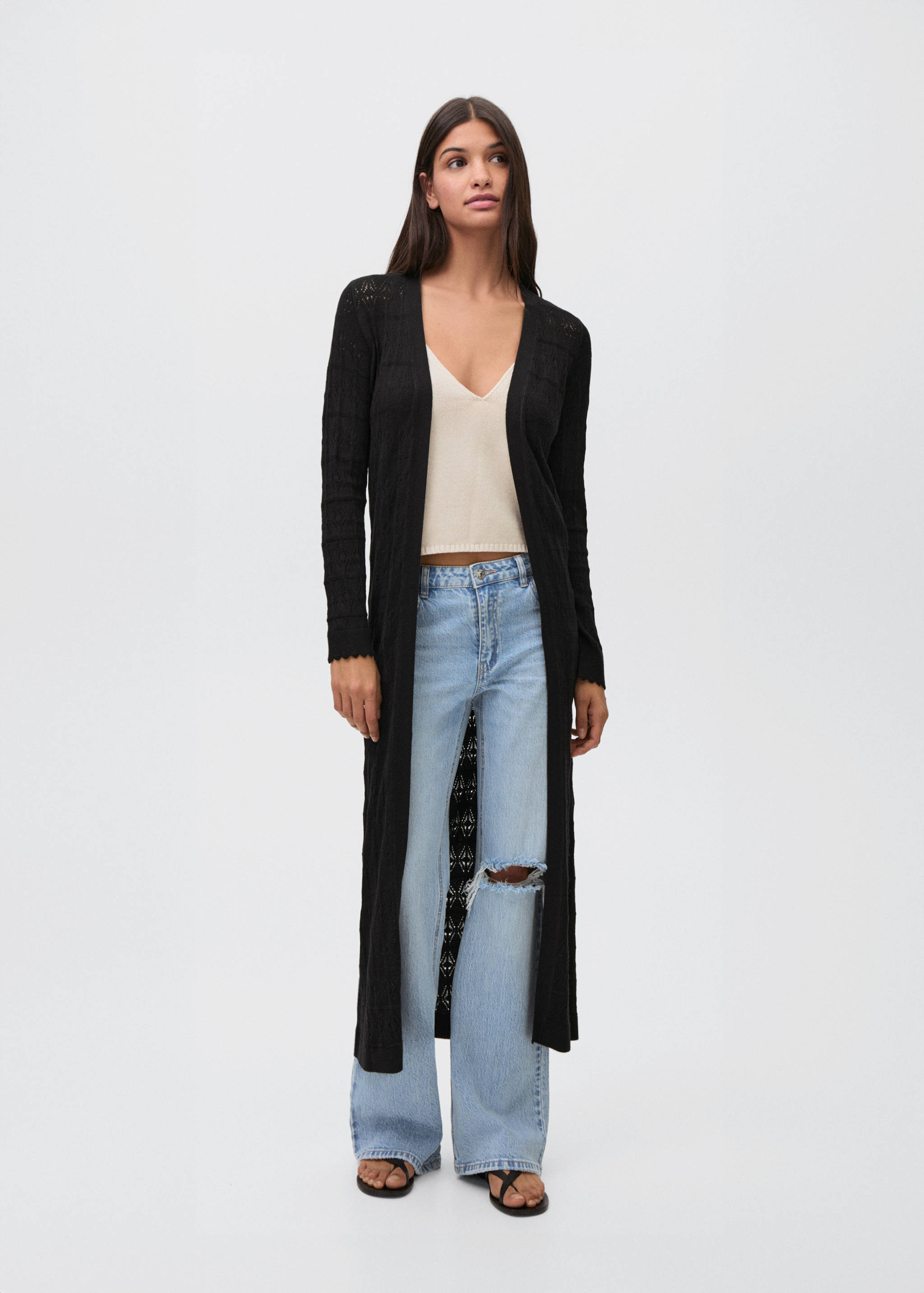 Cárdigan largo punto calado - Plano general