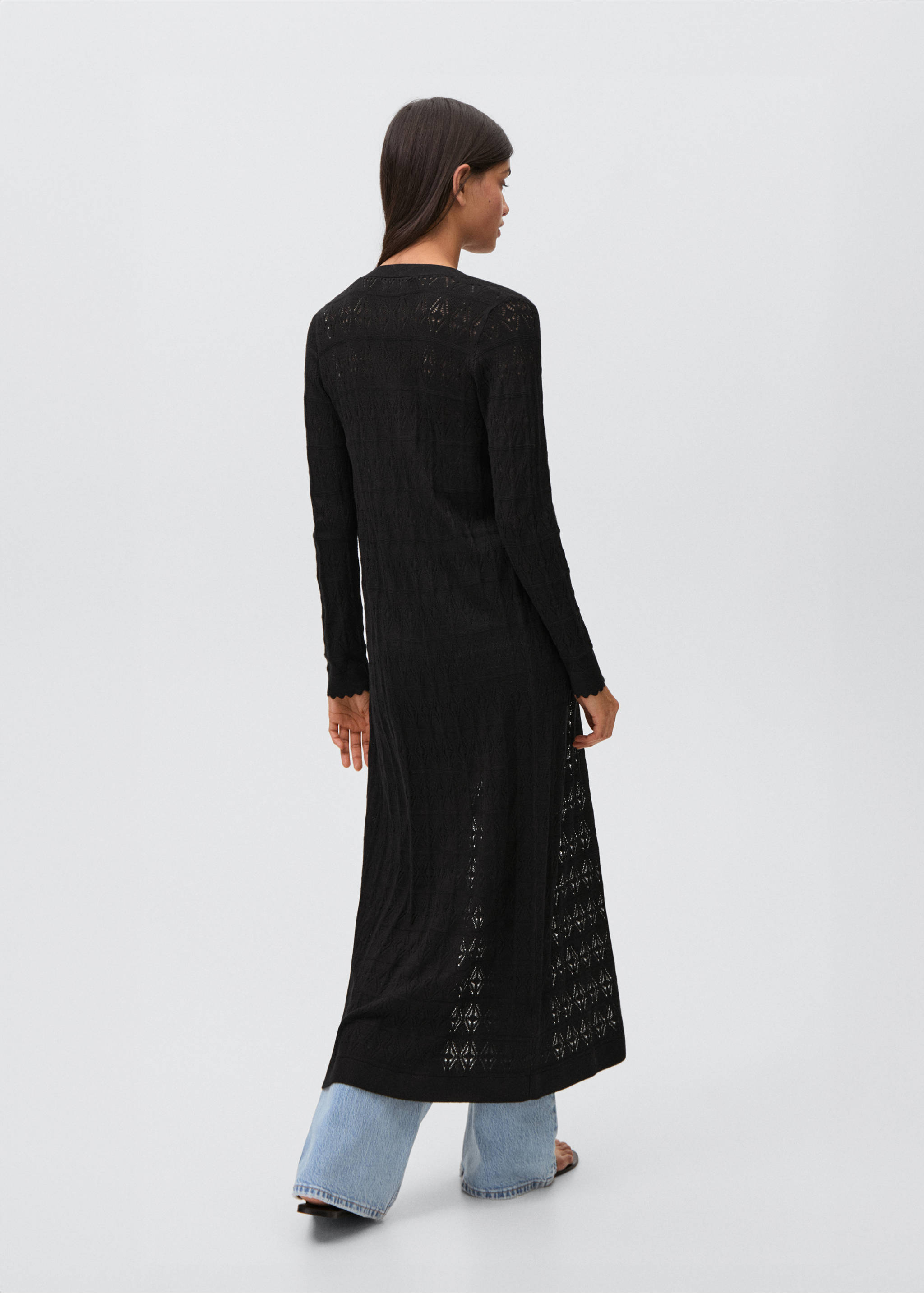 Long openwork knitted cardigan - Reverse of the article, Black. Ref: 87055728-00.
