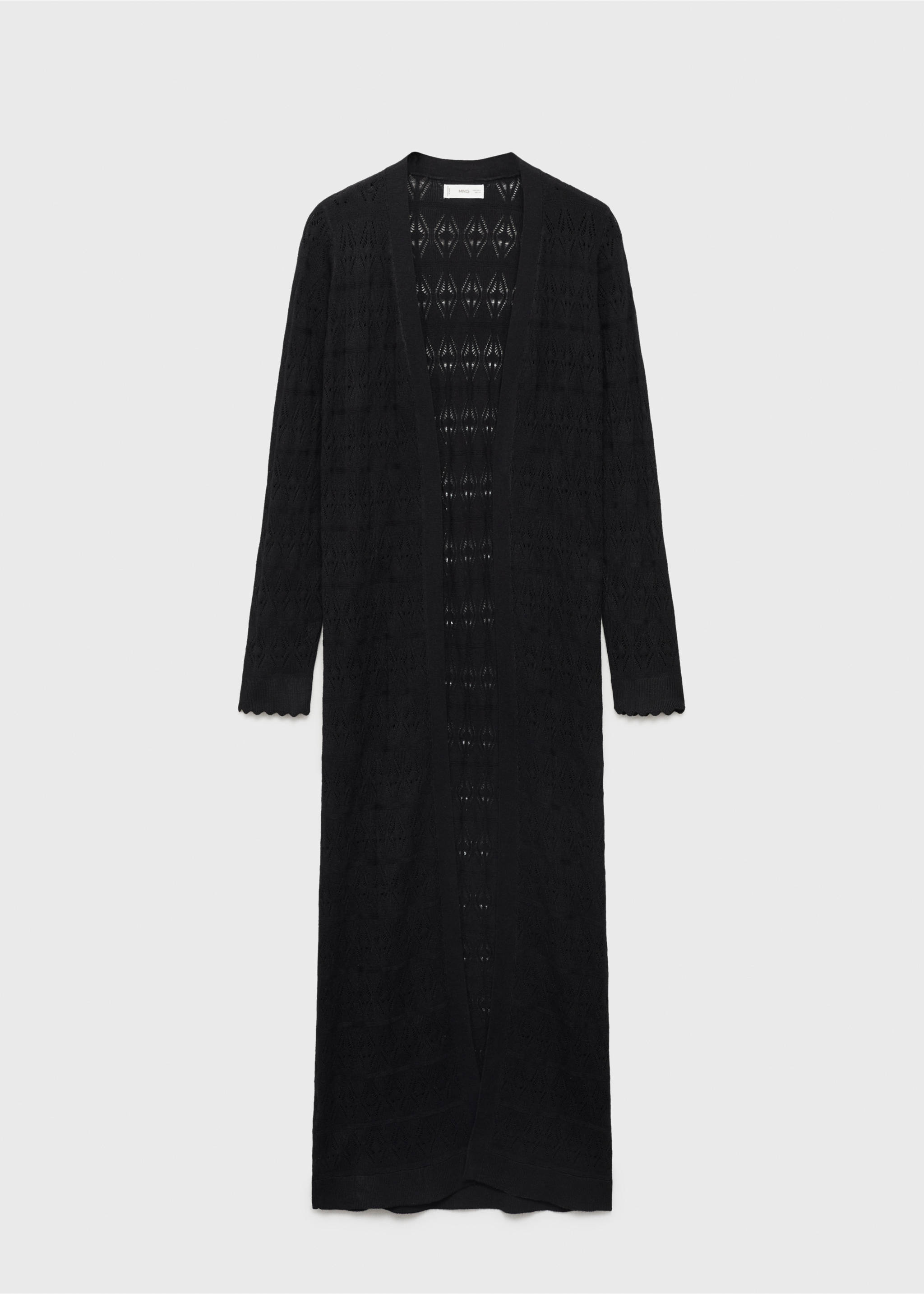 Long openwork knitted cardigan - Article without model, Black. Ref: 87055728-00.