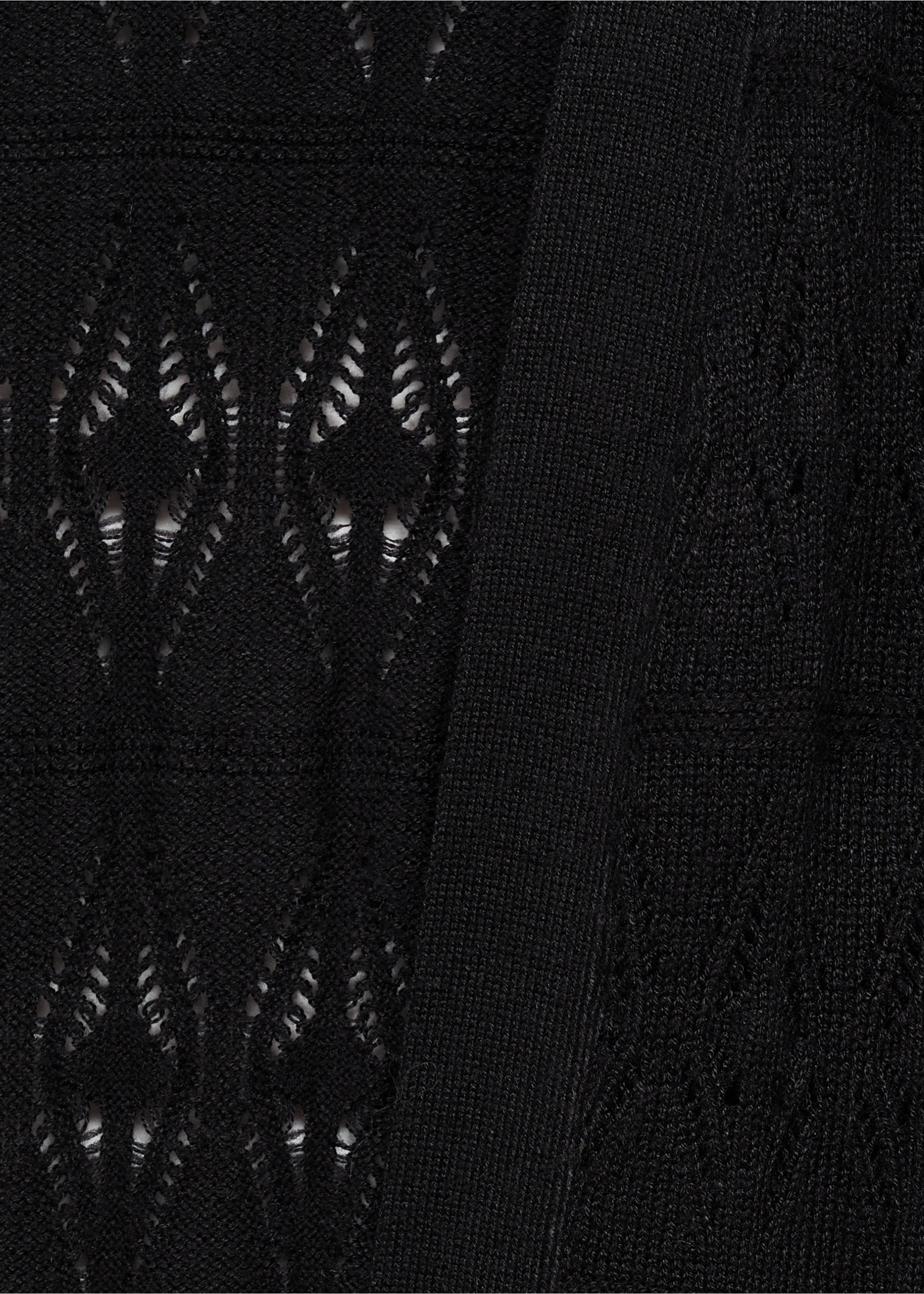 Long openwork knitted cardigan - Details of the article 8, Black. Ref: 87055728-00.