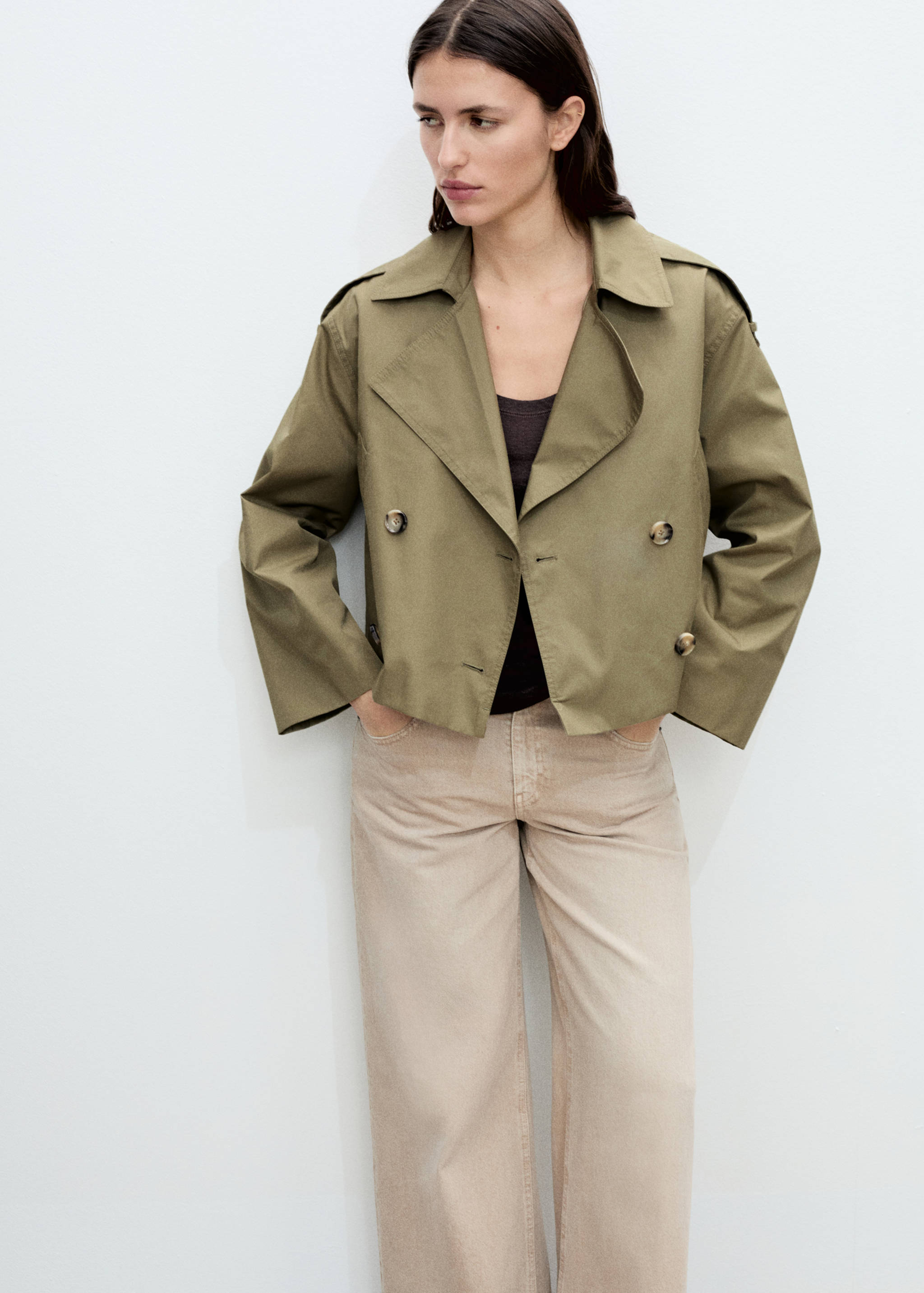 Double-breasted cropped trench coat - Medium plane