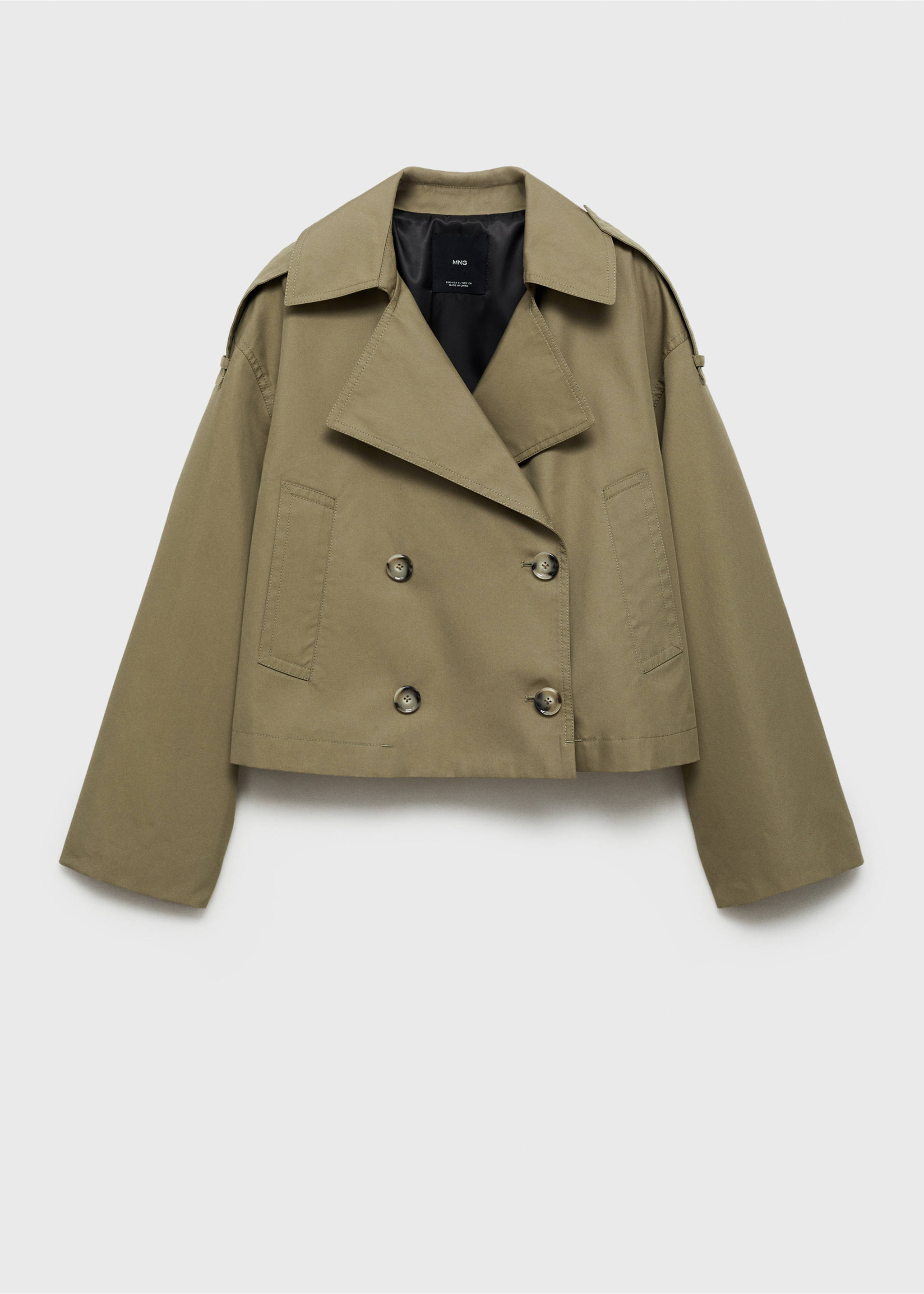 Trench crop double boutonnage - Article sans modèle, Kaki. Ref: 87055735-00.