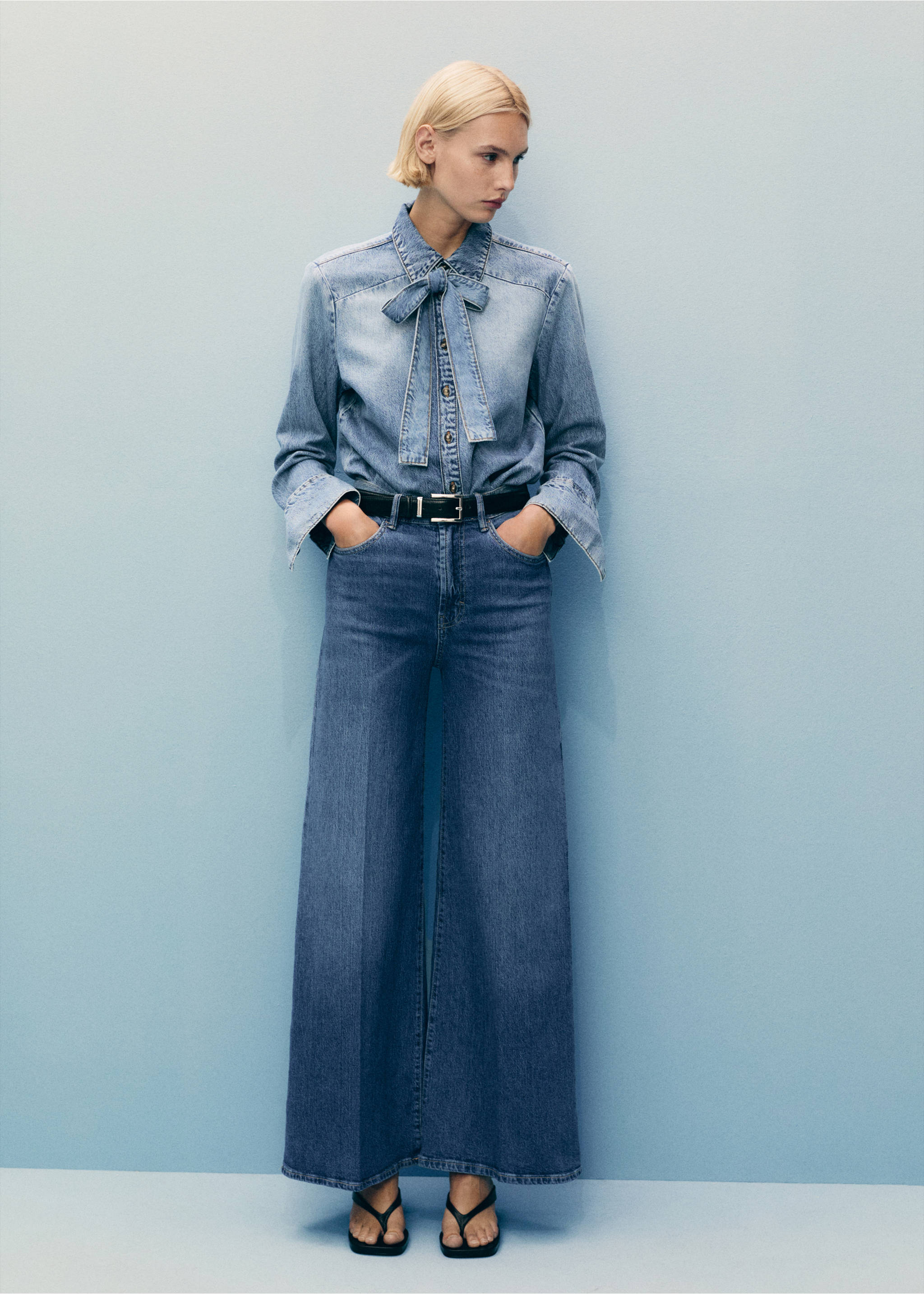 High-waisted wideleg jeans - General plane, Medium Blue. Ref: 87055742-00.