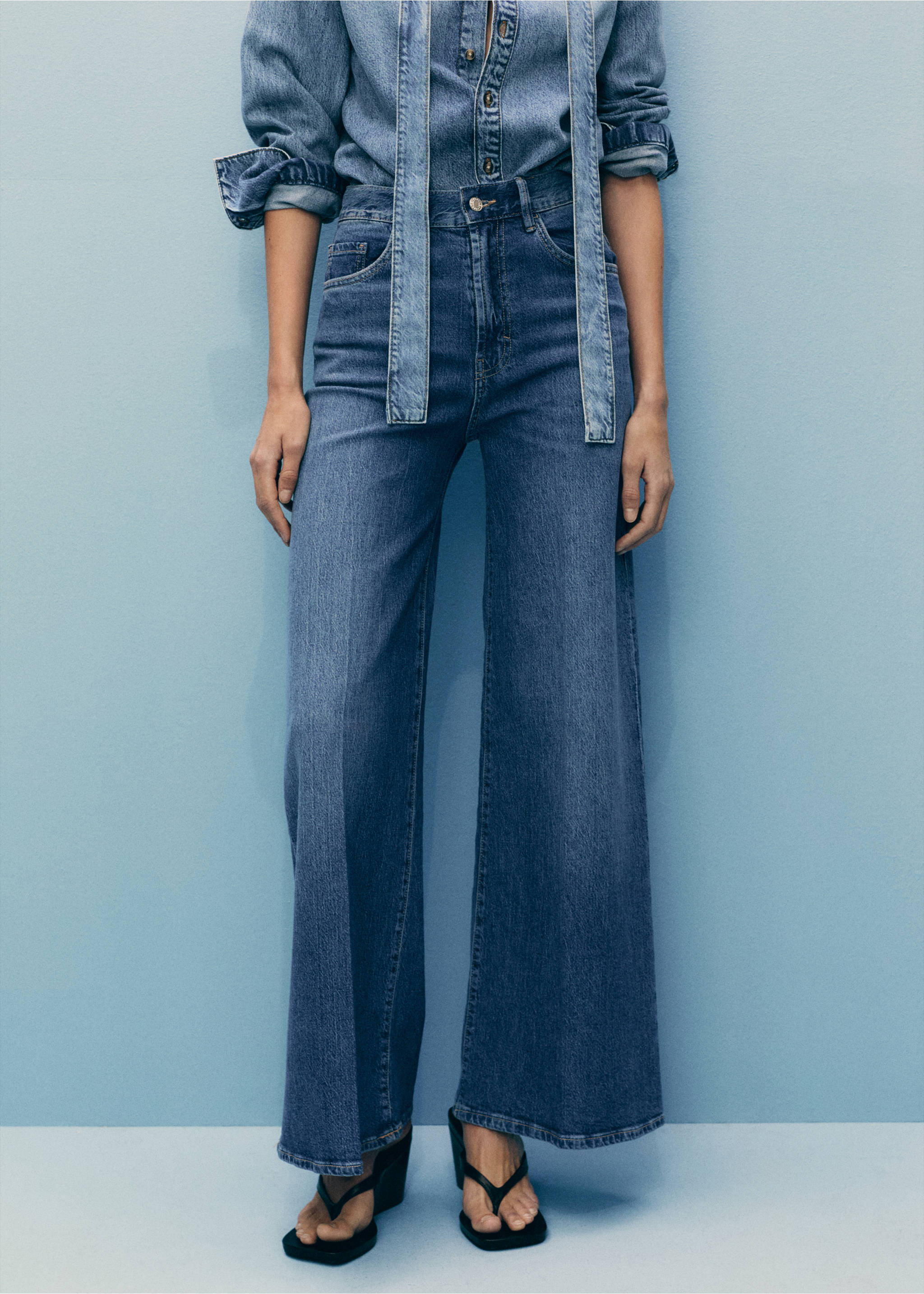 High-waisted wideleg jeans - Medium plane, Medium Blue. Ref: 87055742-00.