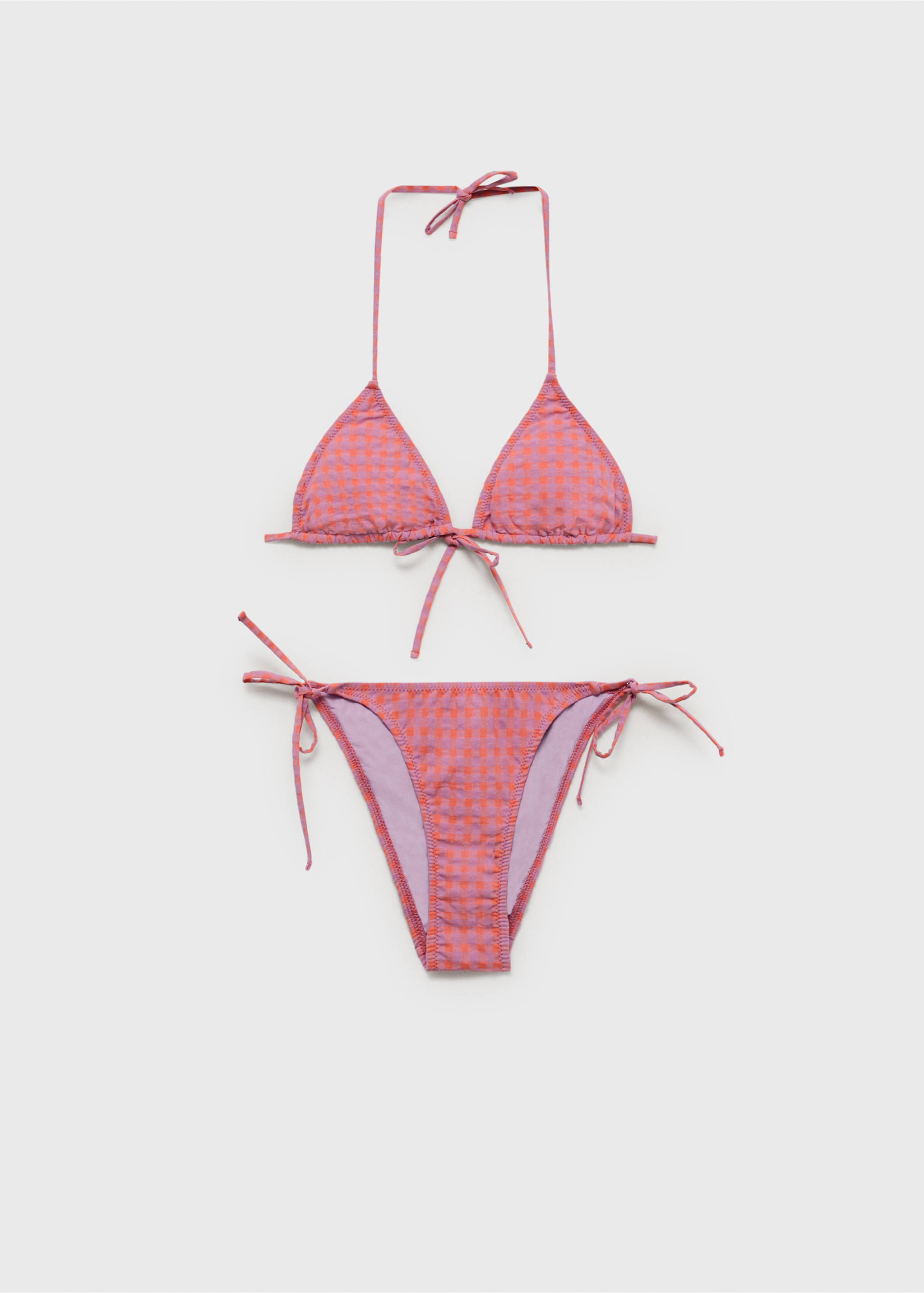 Gingham-print bikini - Article without model, Coral Red. Ref: 87055744-00.