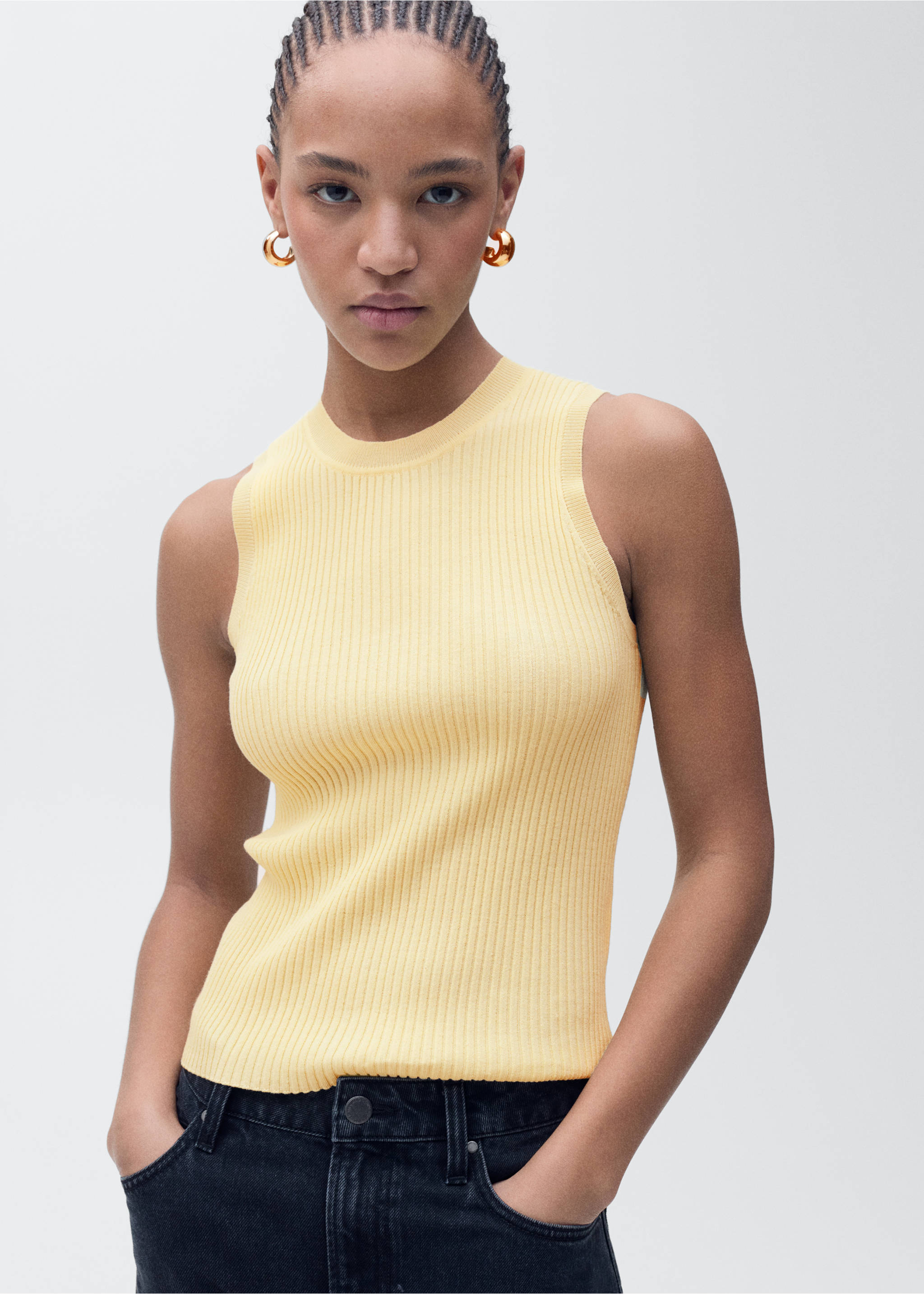 Ribbed knit top - Medium plane, Pastel Yellow. Ref: 87055746-00.