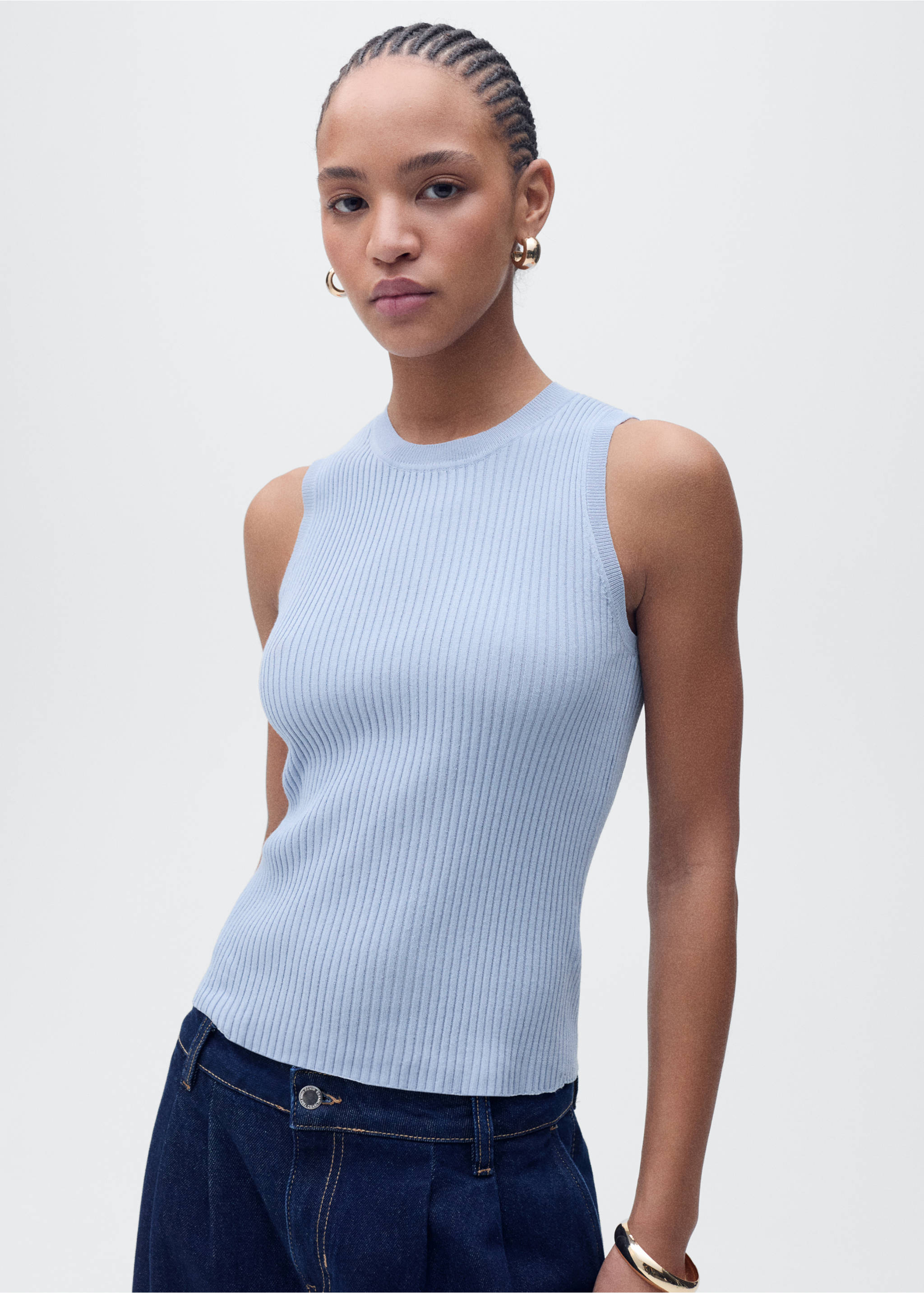 Ribbed knit top - Medium plane, Sky Blue. Ref: 87055746-00.