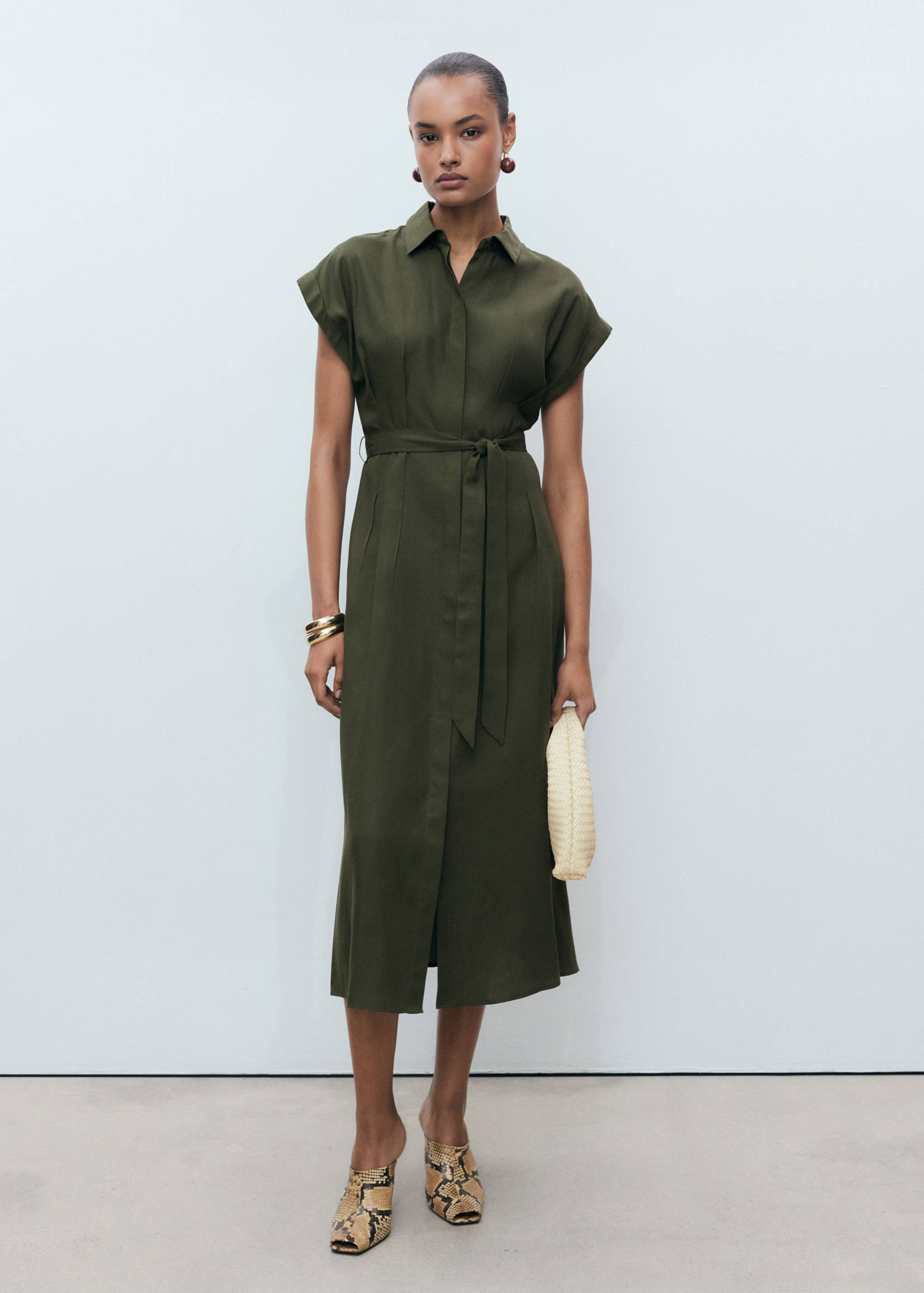 Linen and lyocell-blend shirt dress with belt - General plane