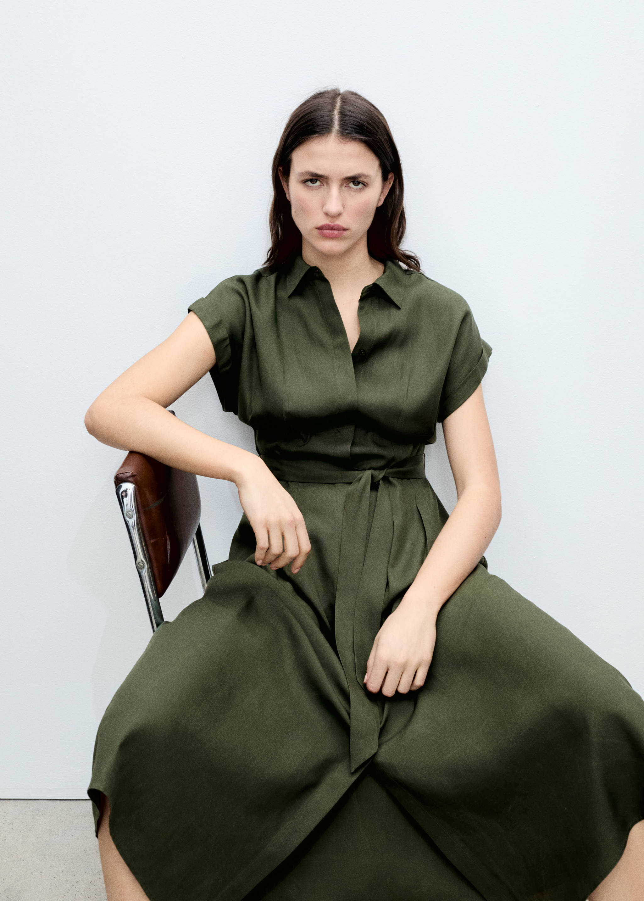Linen and lyocell-blend shirt dress with belt - Details of the article 2