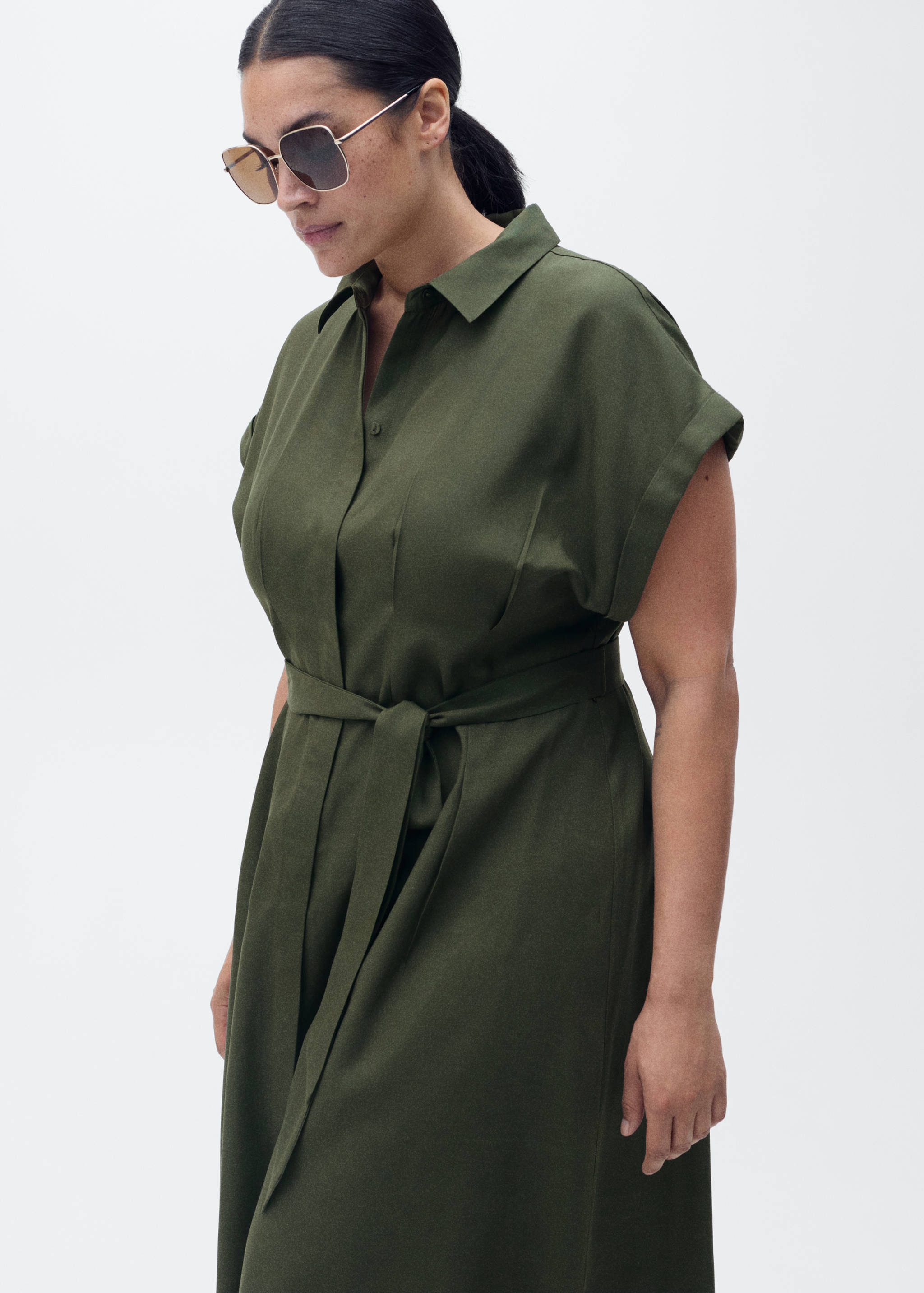 Linen and lyocell-blend shirt dress with belt - Details of the article 5