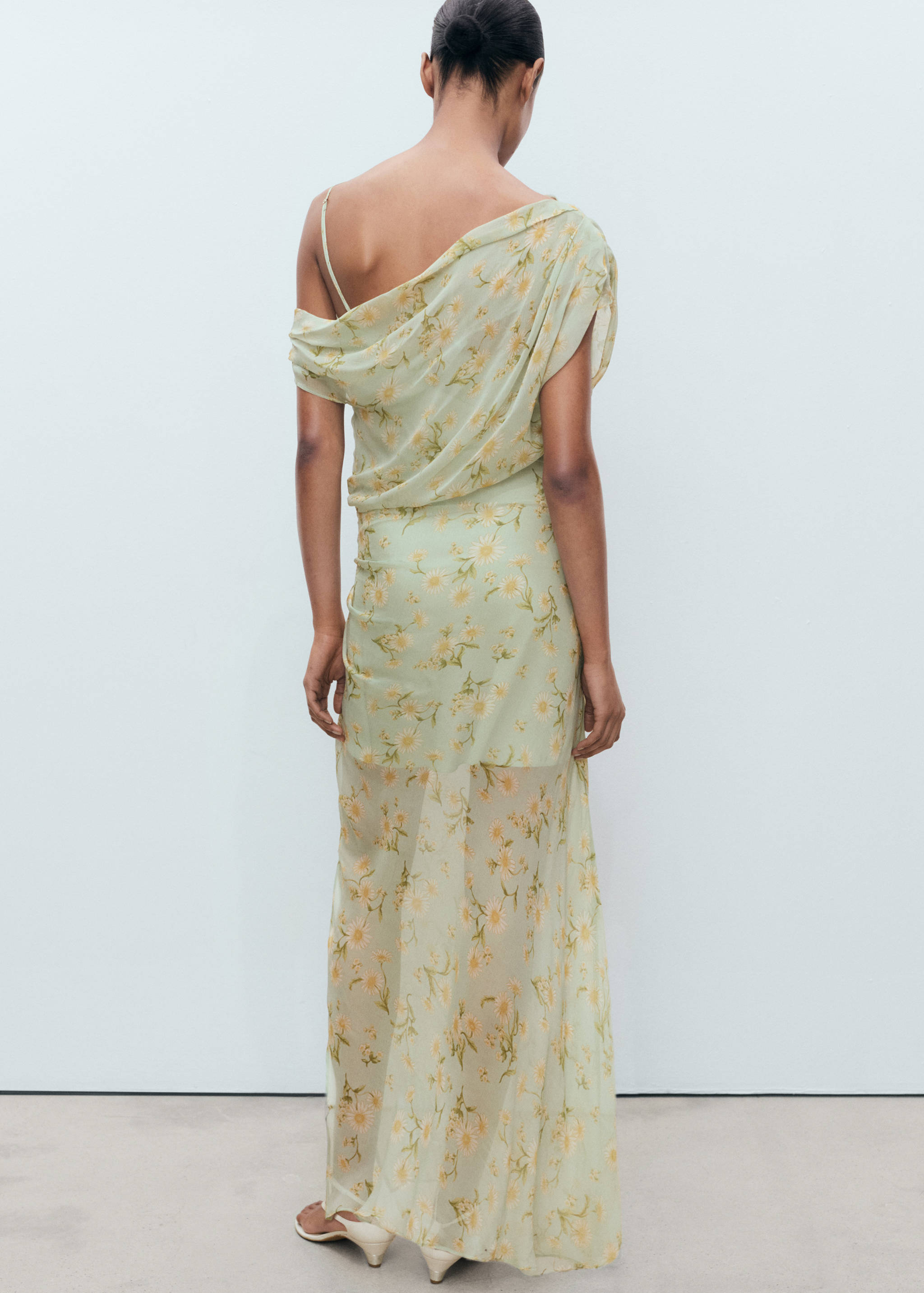 Semi-transparent floral-print draped dress - Reverse of the article