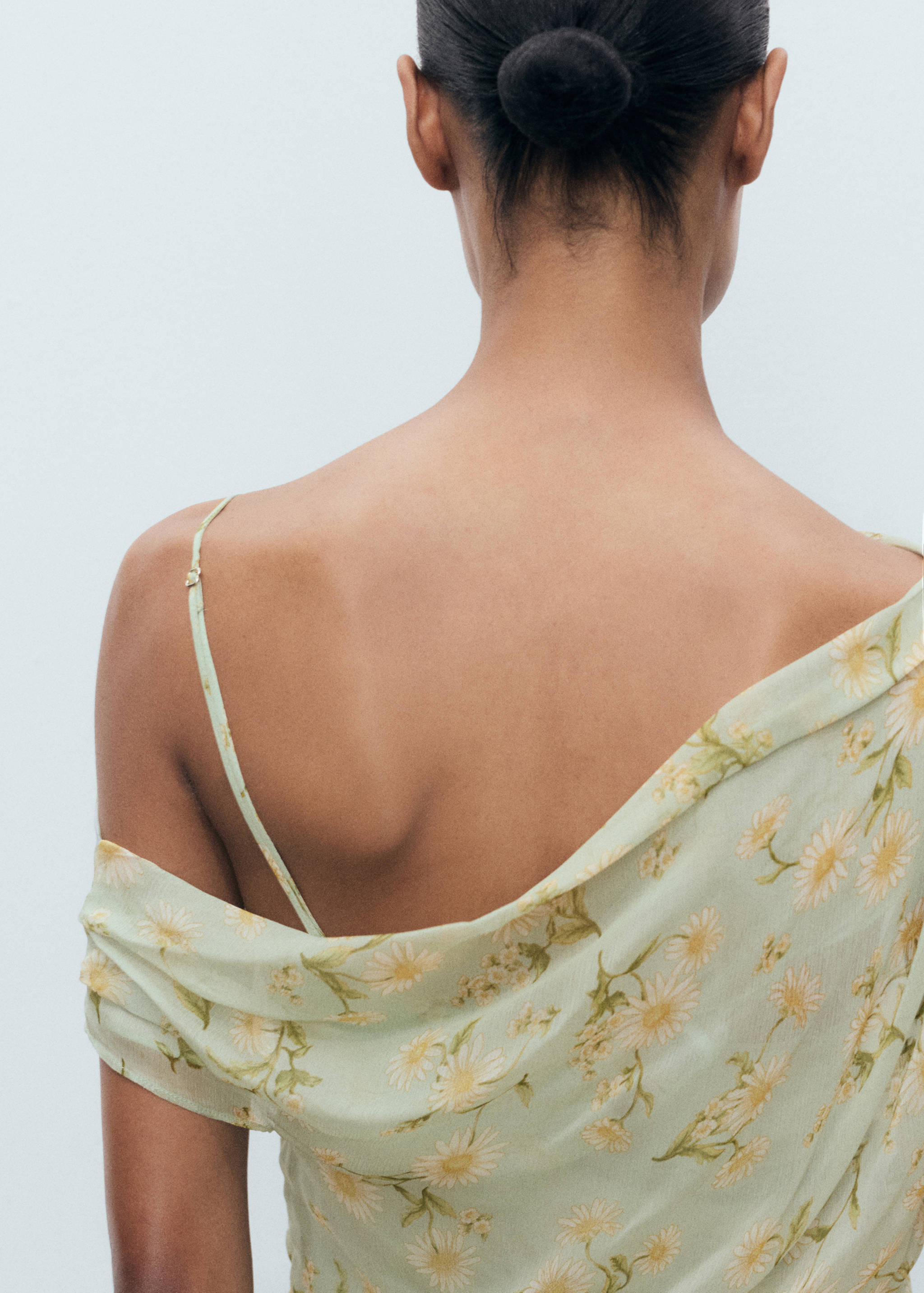 Semi-transparent floral-print draped dress - Details of the article 1