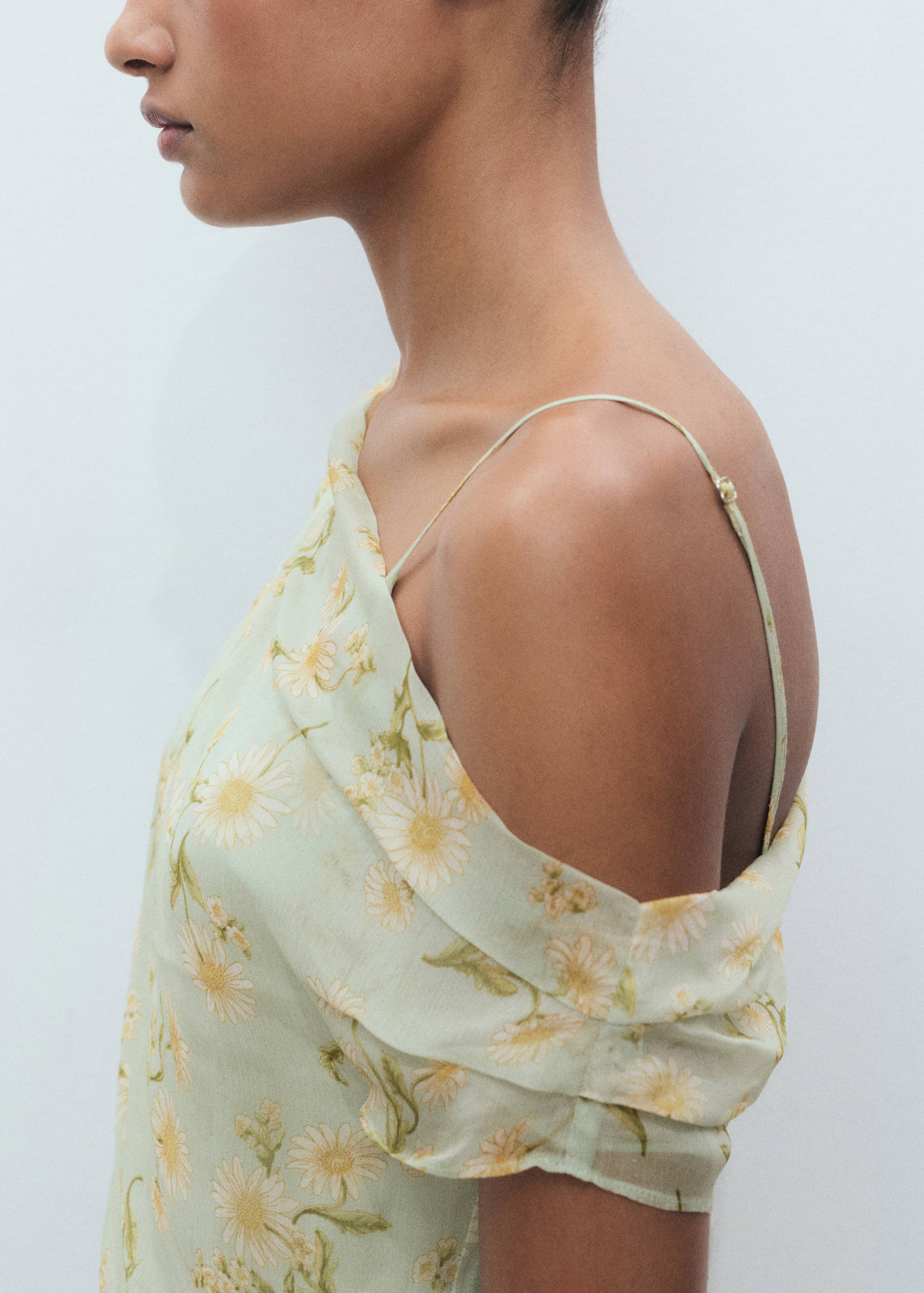 Semi-transparent floral-print draped dress - Details of the article 6