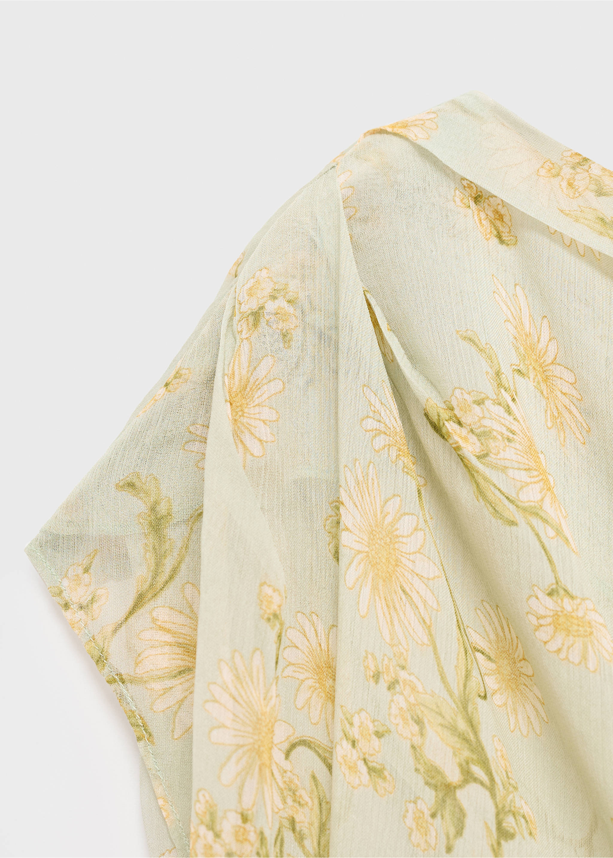 Semi-transparent floral-print draped dress - Details of the article 8, Pastel Green. Ref: 87055751-00.