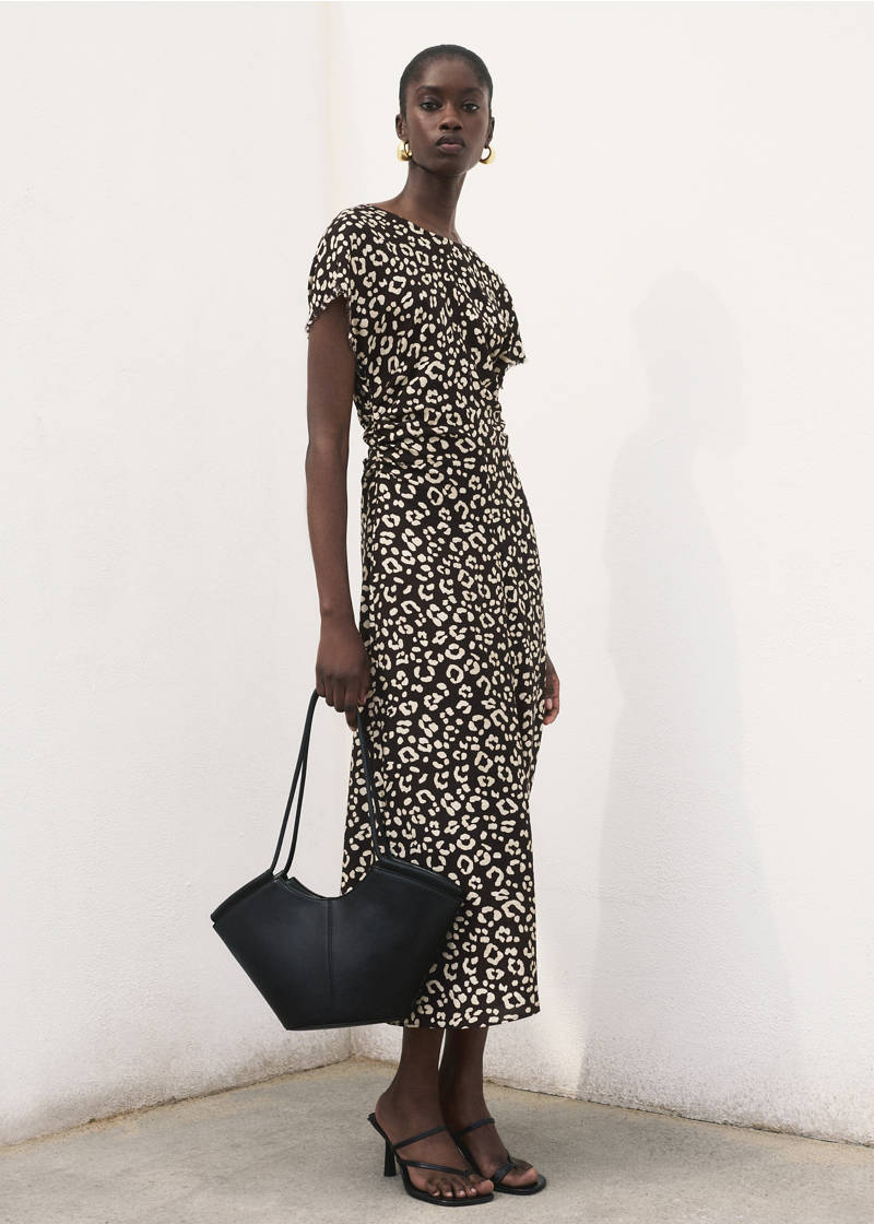 Animal-print dress with frayed edges - Black