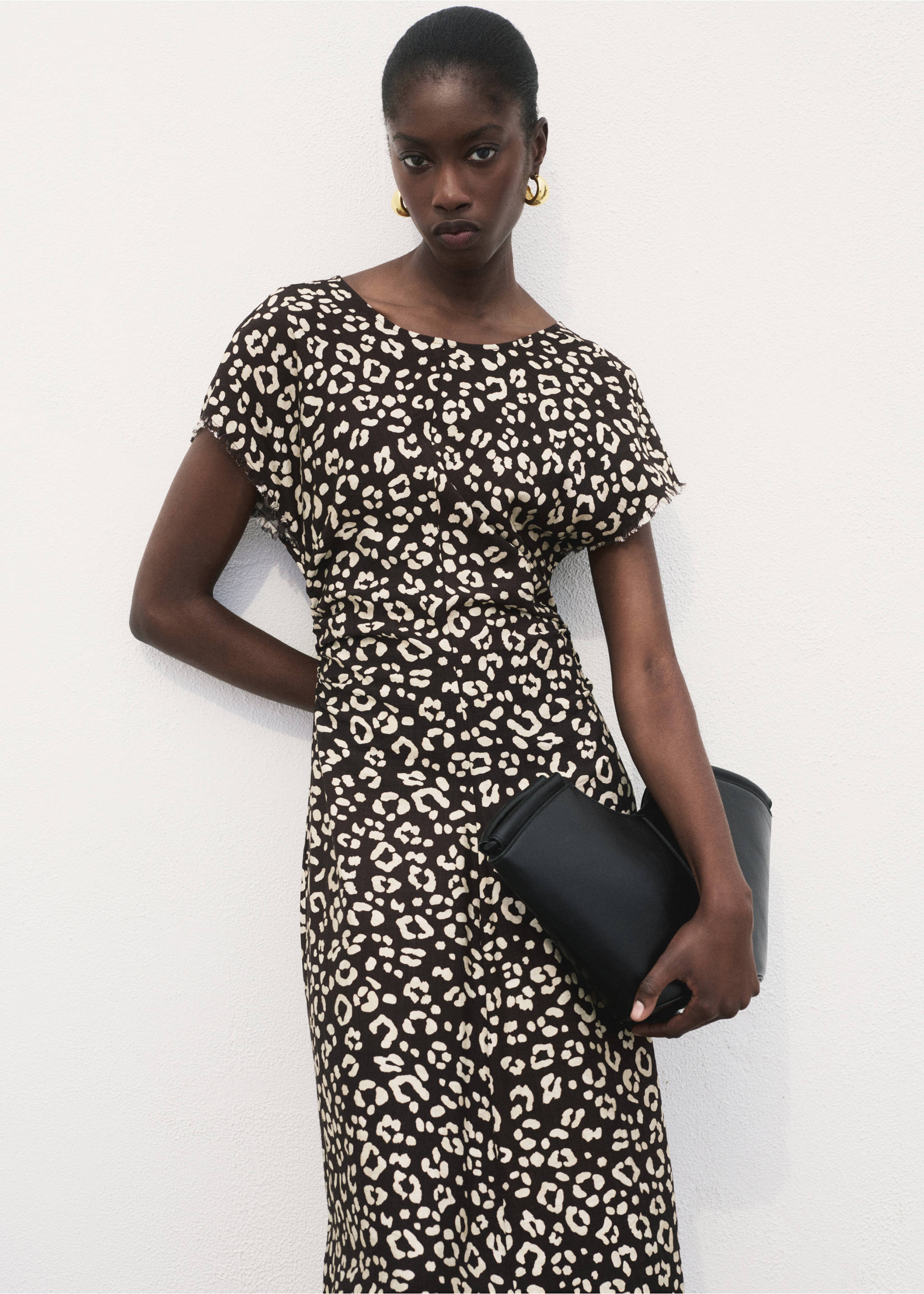 Animal-print dress with frayed edges - Medium plane, Black. Ref: 87055752-00.