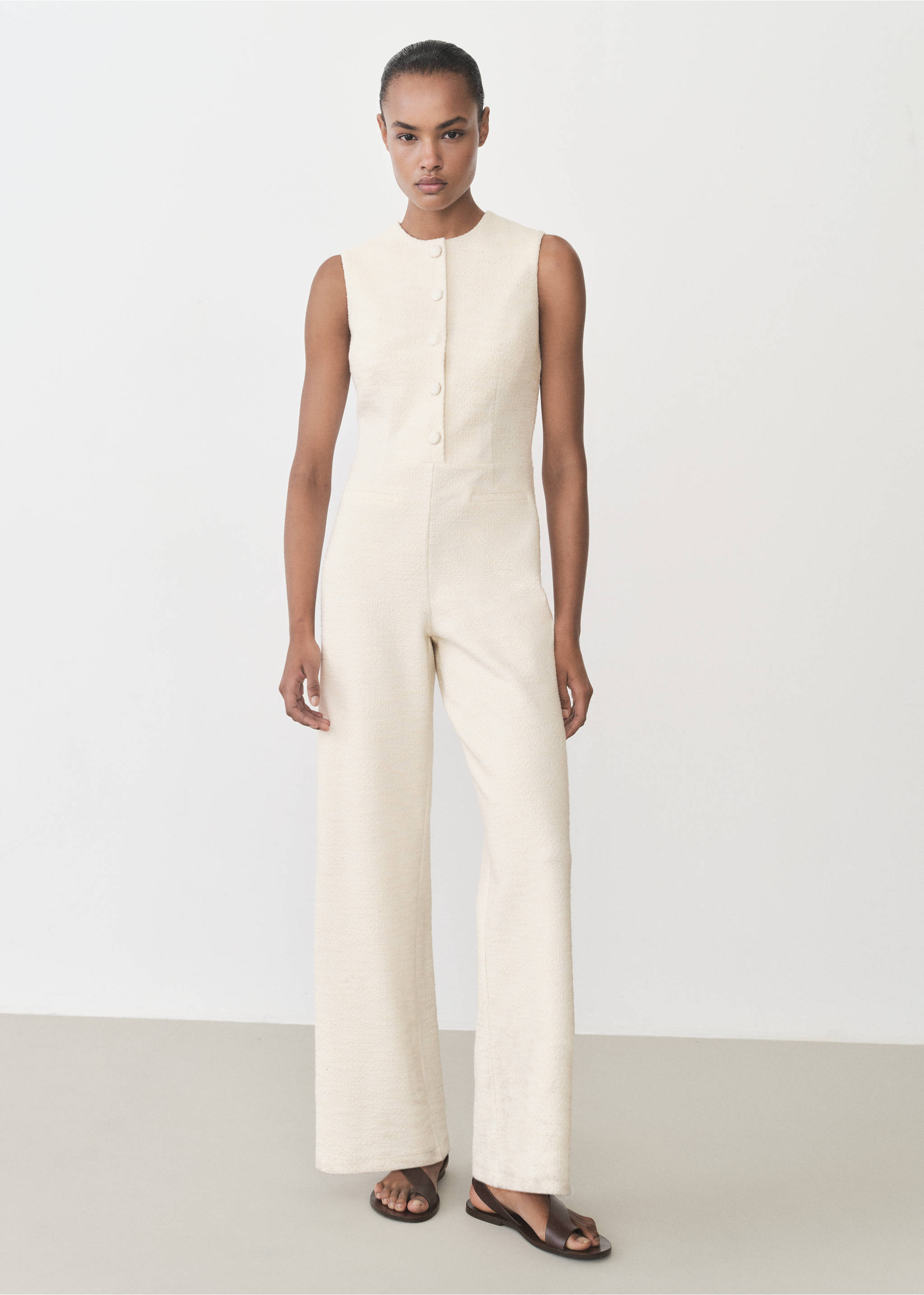 Buttoned tweed jumpsuit - General plane, Ecru. Ref: 87055755-00.