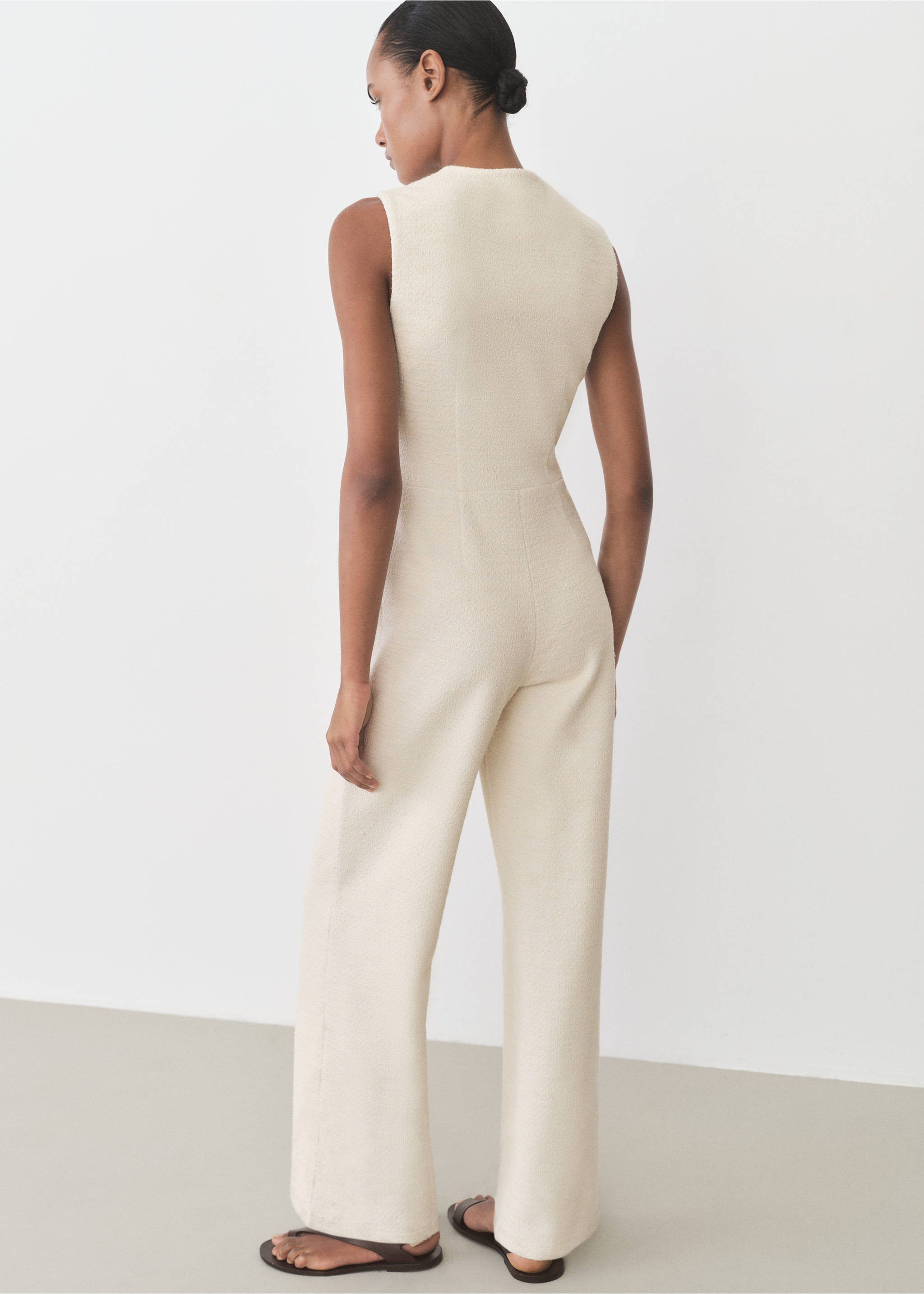 Buttoned tweed jumpsuit - Reverse of the article, Ecru. Ref: 87055755-00.