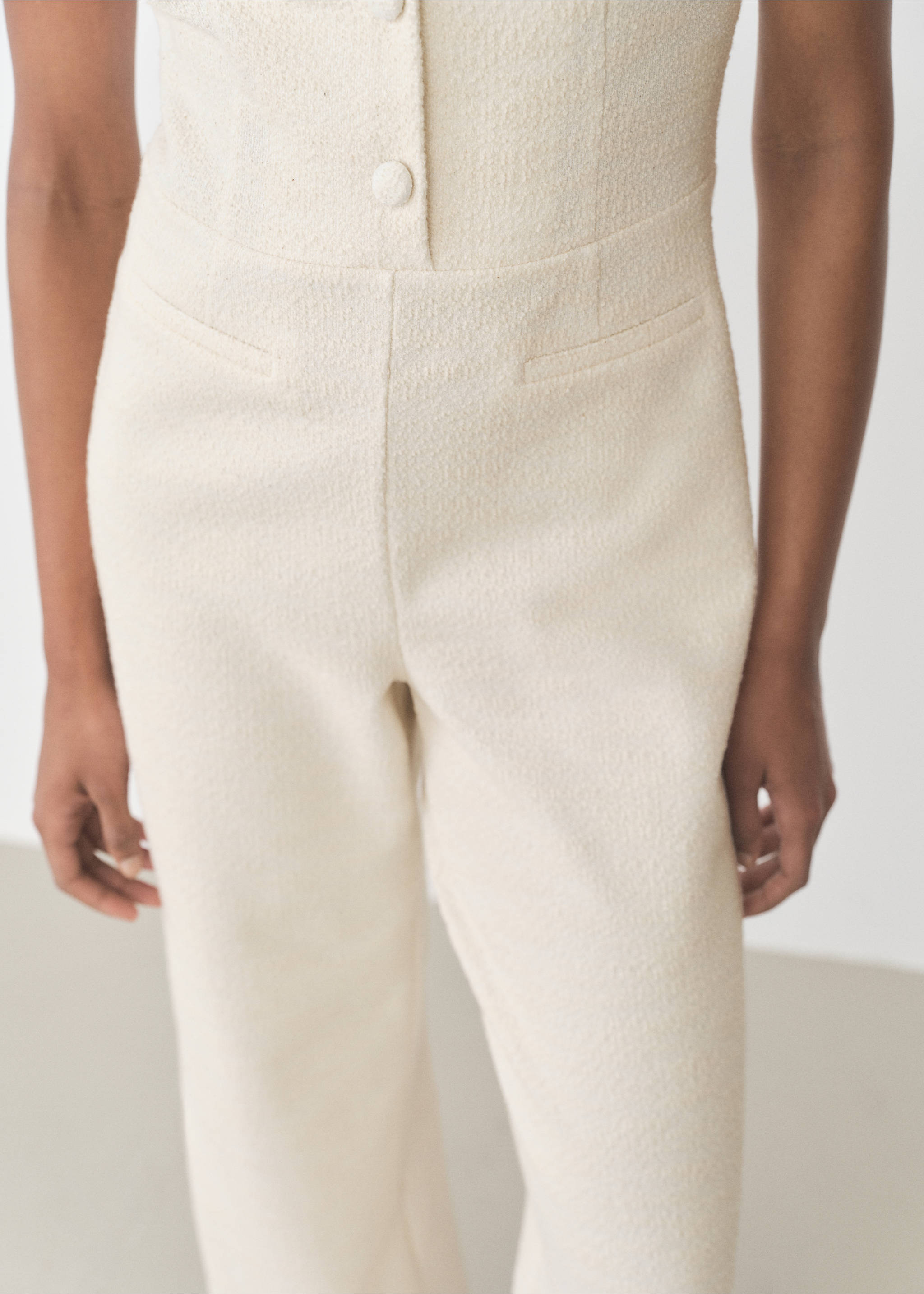 Buttoned tweed jumpsuit - Details of the article 3, Ecru. Ref: 87055755-00.
