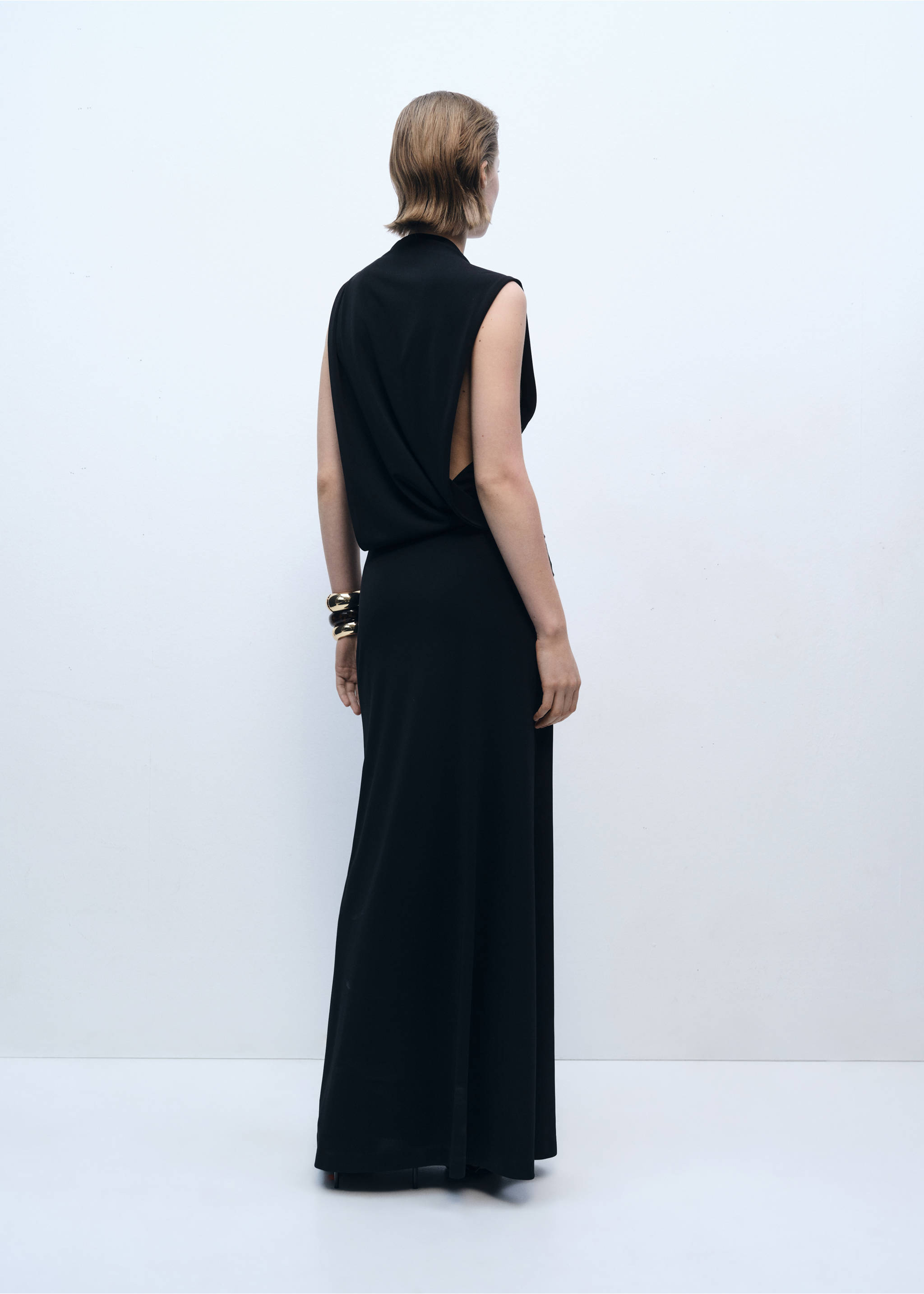 Draped dress with side-slit - Reverse of the article, Black. Ref: 87055758-00.