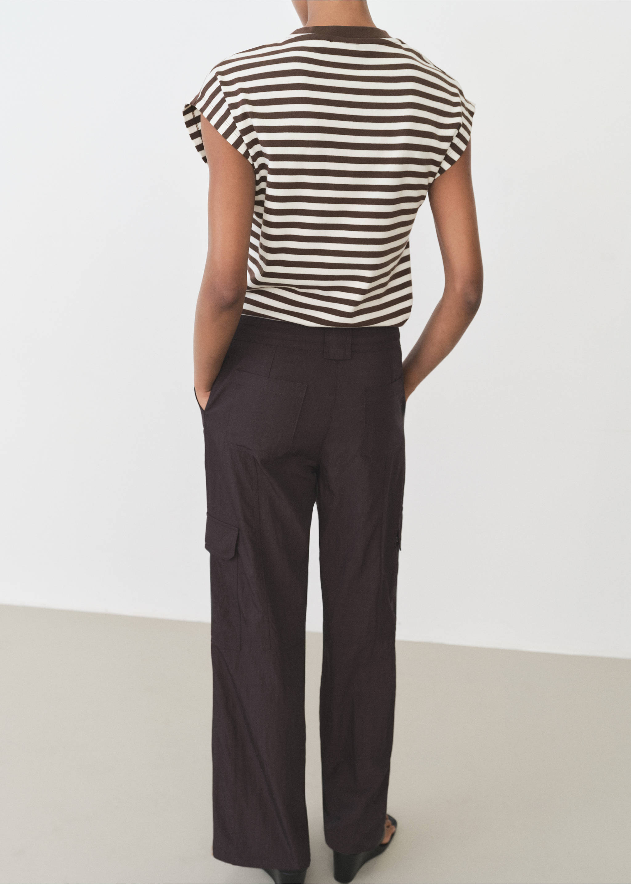 Striped short-sleeved t-shirt - Reverse of the article, Brown. Ref: 87055759-00.