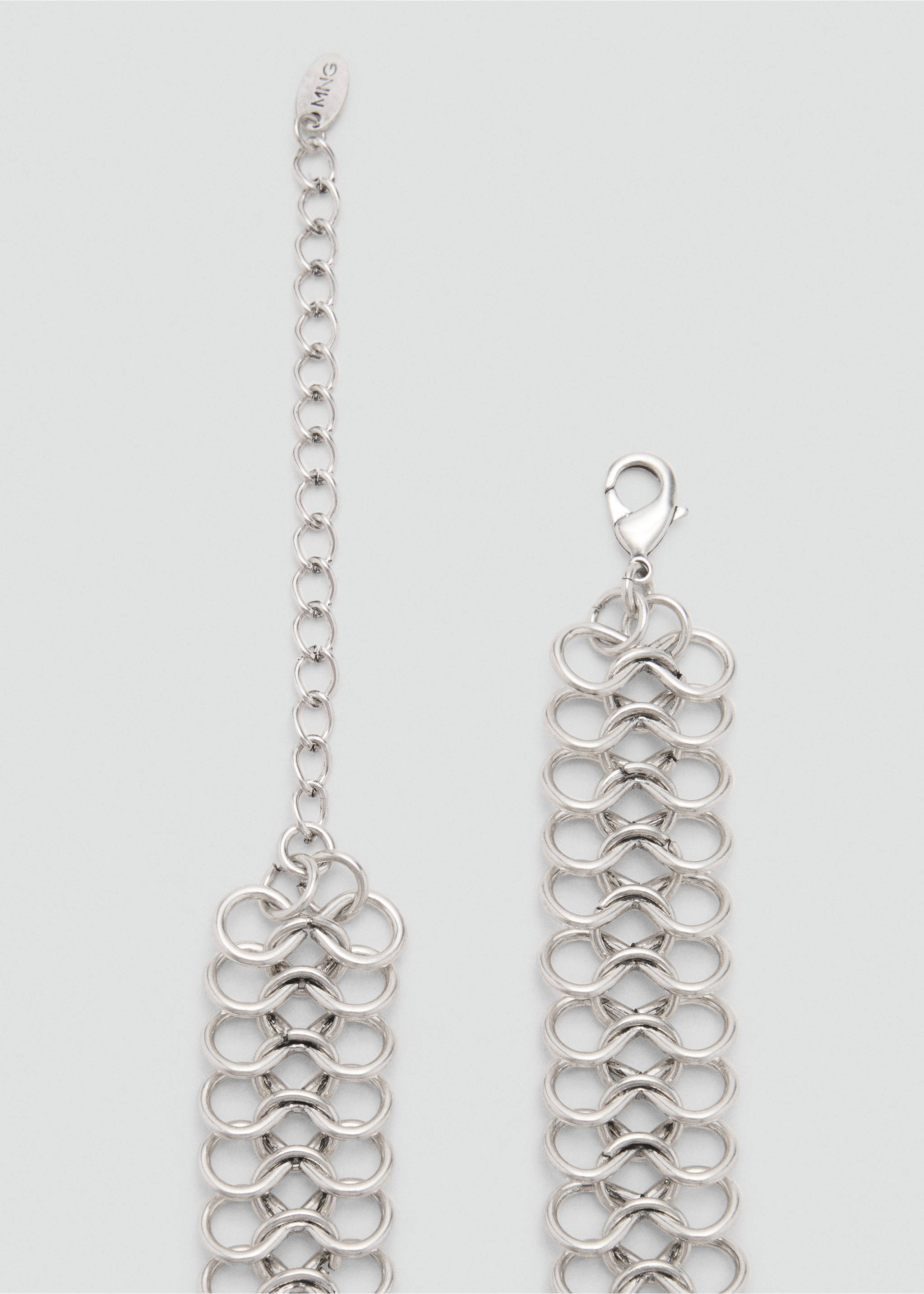 Metallic flower chain belt - Details of the article 1, Silver. Ref: 87055760-00.