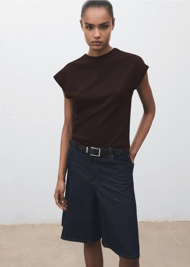 Short-sleeved fine-knit sweater - Chocolate